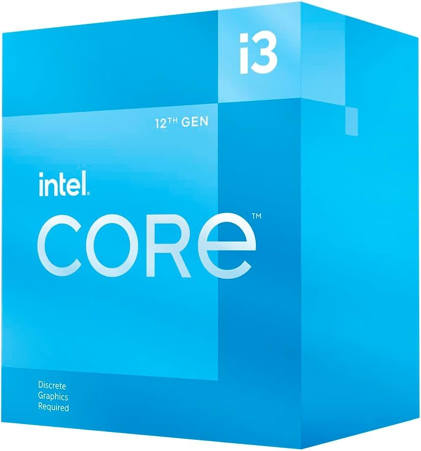Intel® Core™ 12th Gen i3-12100F desktop processor, featuring PCIe Gen 5.0 & 4.0 support, DDR5 and DDR4 support. Discrete graphics required.