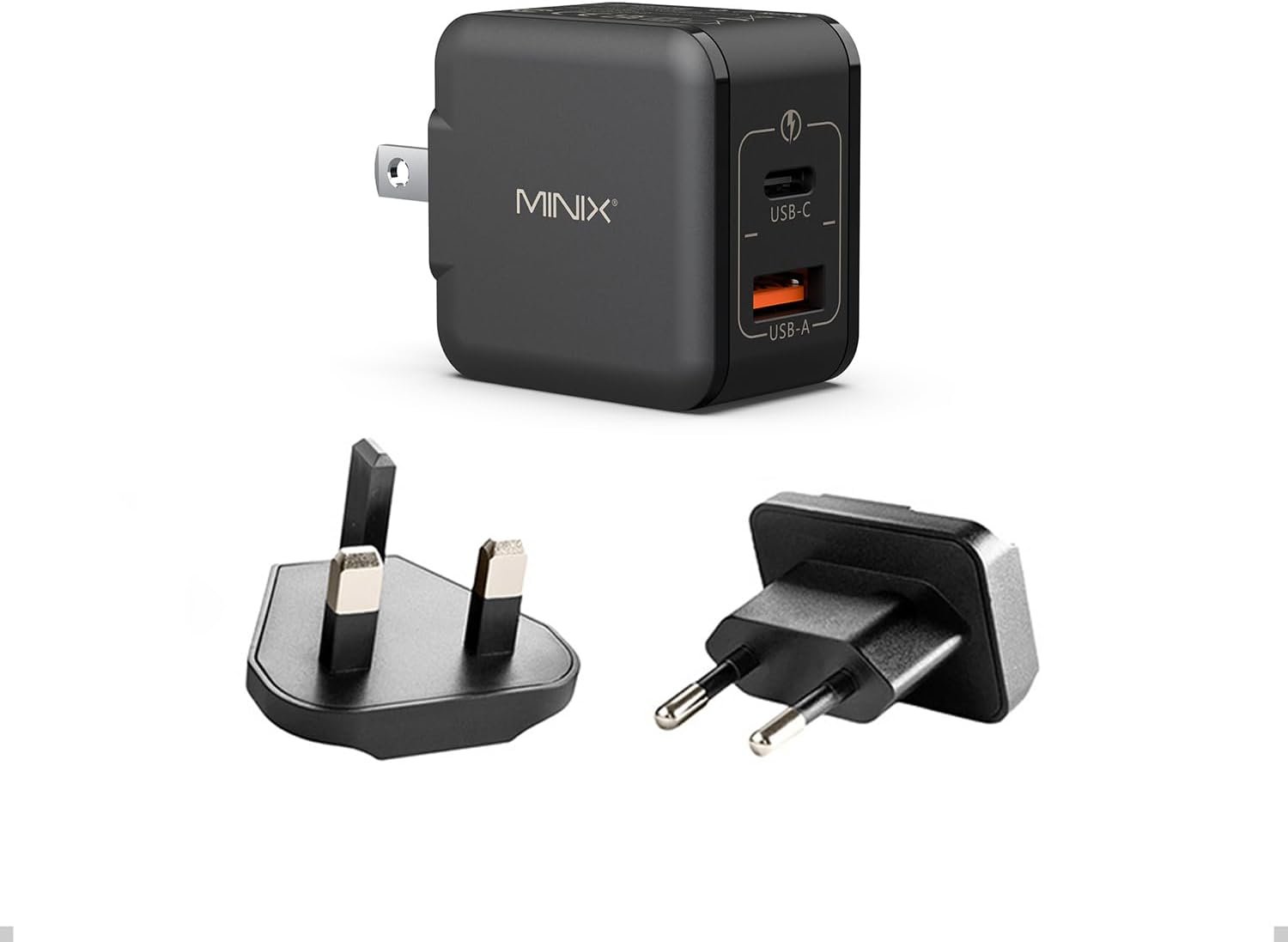 MINIX P1 Mini 30W USB C Charger, 33W PPS 2-Port GaN Charger 1 USB-C Port, 1 USB-A Port with Foldable Plug, Compatible with iPhone 8-15/16 Series, Galaxy S10-S23, Pad and More