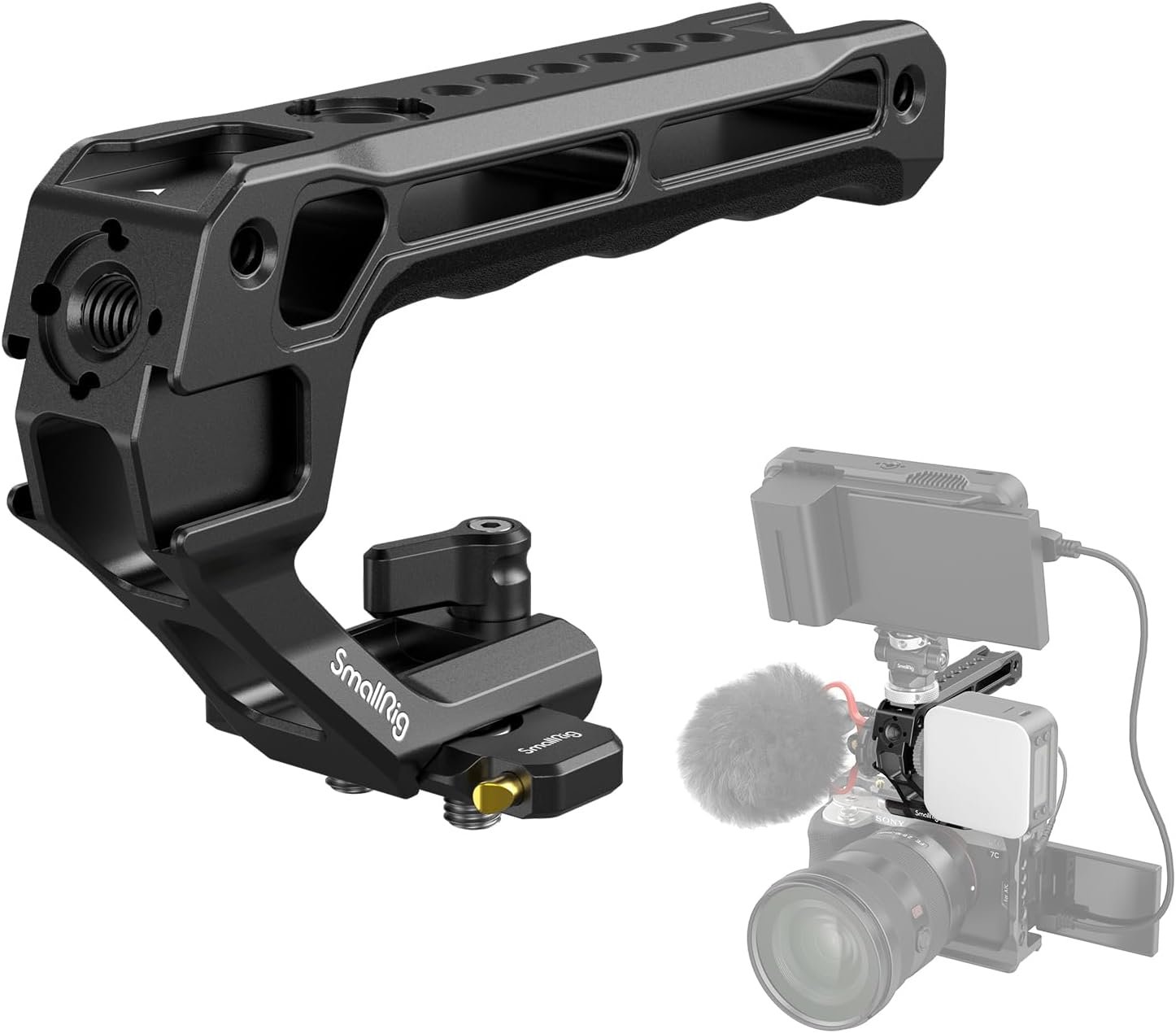 SmallRig Lightweight NATO Top Handle, Quick Release NATO Grip w/NATO Rail for DSLR Camera Cage, Universal Top Handle with 5 Cold Shoe Adapters – 4345