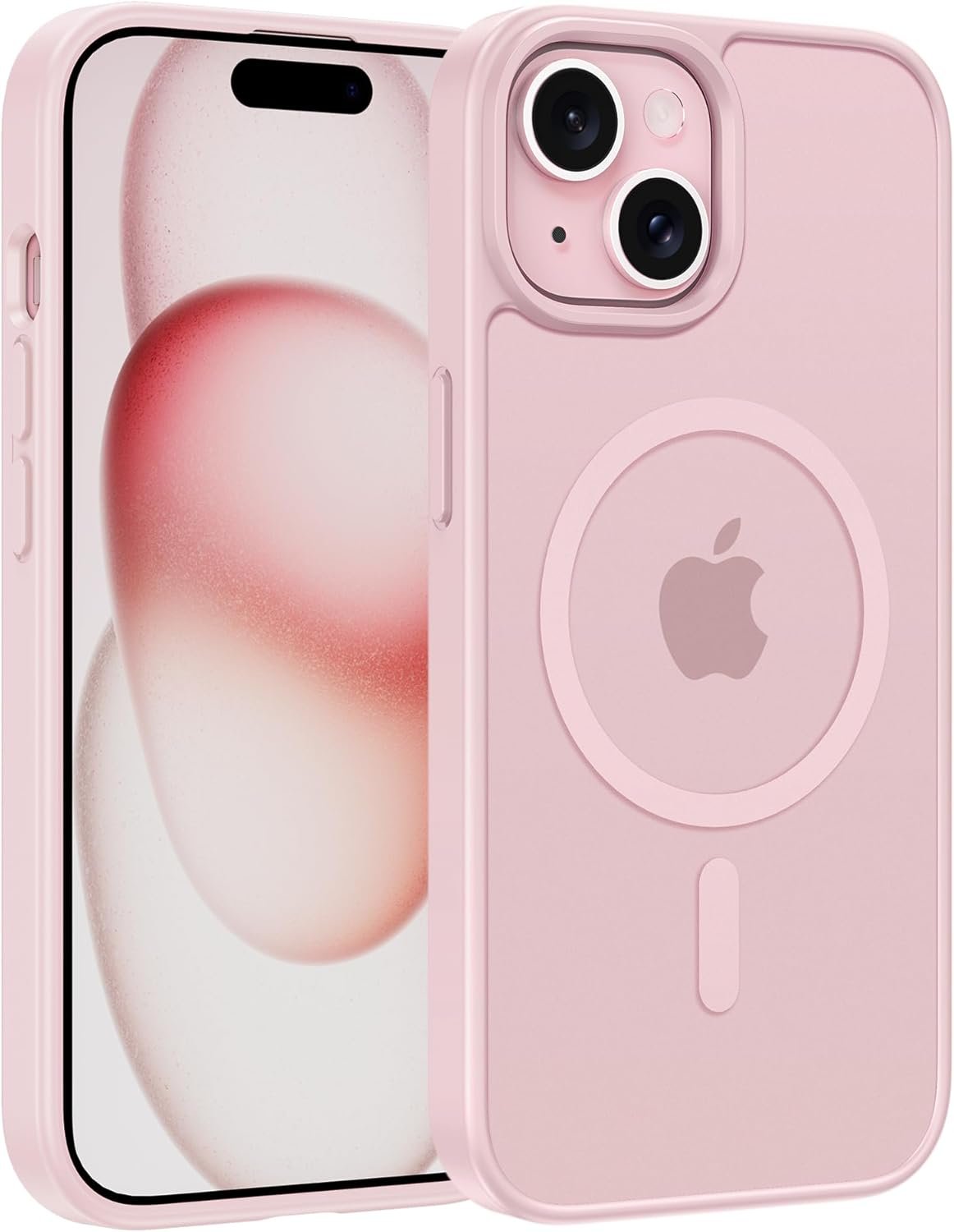 FNTCASE for iPhone 15 Case: for iPhone 14 Case & iPhone 13 Case [Compatible with Magsafe] Translucent Matte Magnetic Phone Cover – Military Grade Drop Protection Shockproof Protective Cases – Pink
