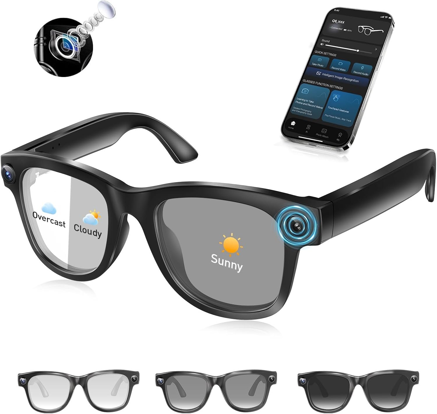 AI Smart Glasses with 4K Camera & Audio | Bluetooth Video Recording Sunglasses with ChatGPT Translation, Voice Control, EIS Stabilization, Object Recognition, Smart Glasses for Men & Women