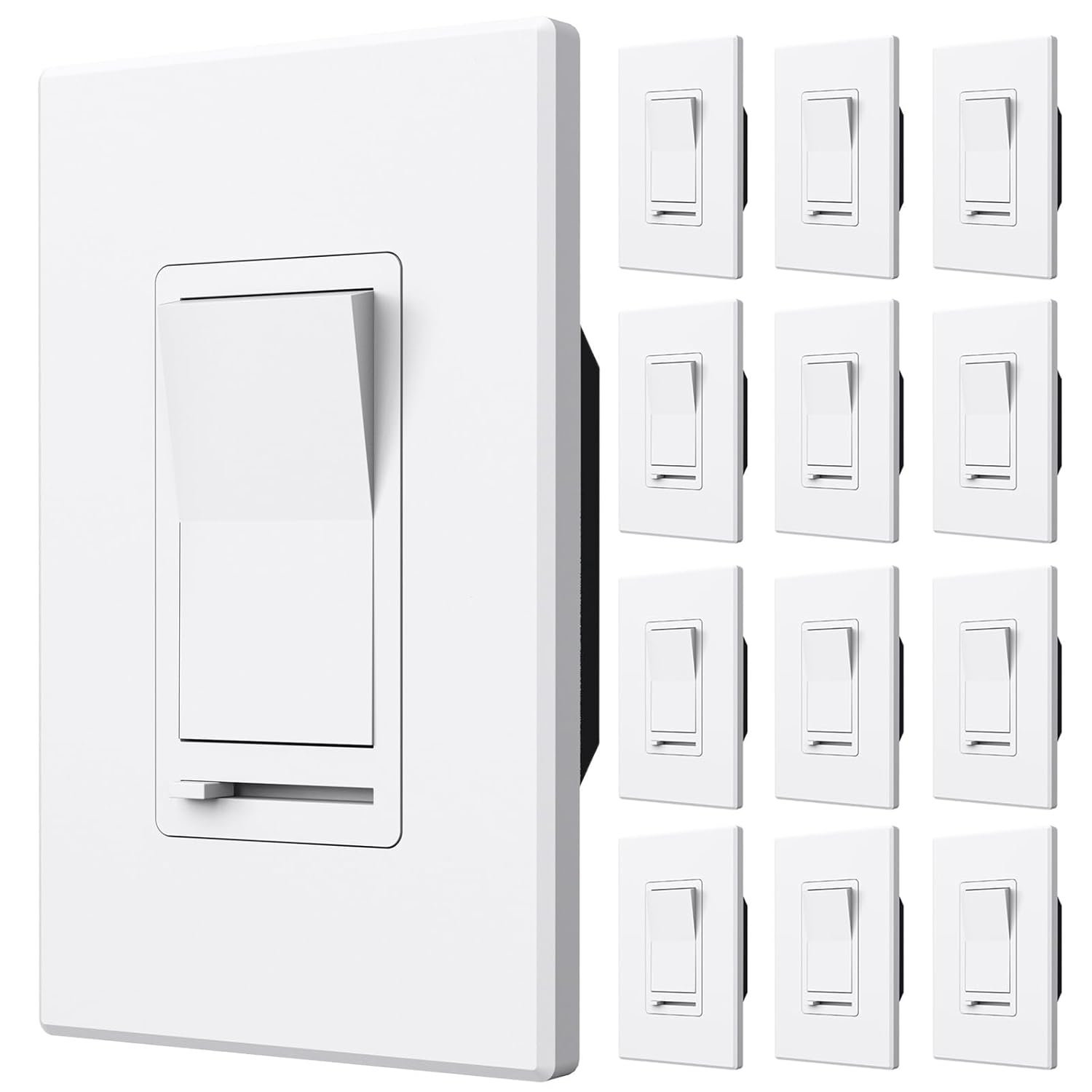 Amico 12 Pack Light Dimmer Switch, No Neutral Wire, Single Pole or 3-Way, for Dimmable LED/CFL (150W) & Halogen/Incandescent (600W), Slide to Dim, White with Wall Plates Included, ETL Listed