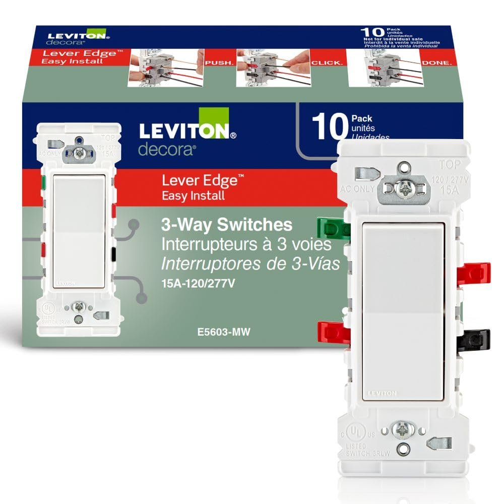Leviton Lever Edge 15 Amp 3-Way Rocker Switch, 10-Pack, E5603-MW, White