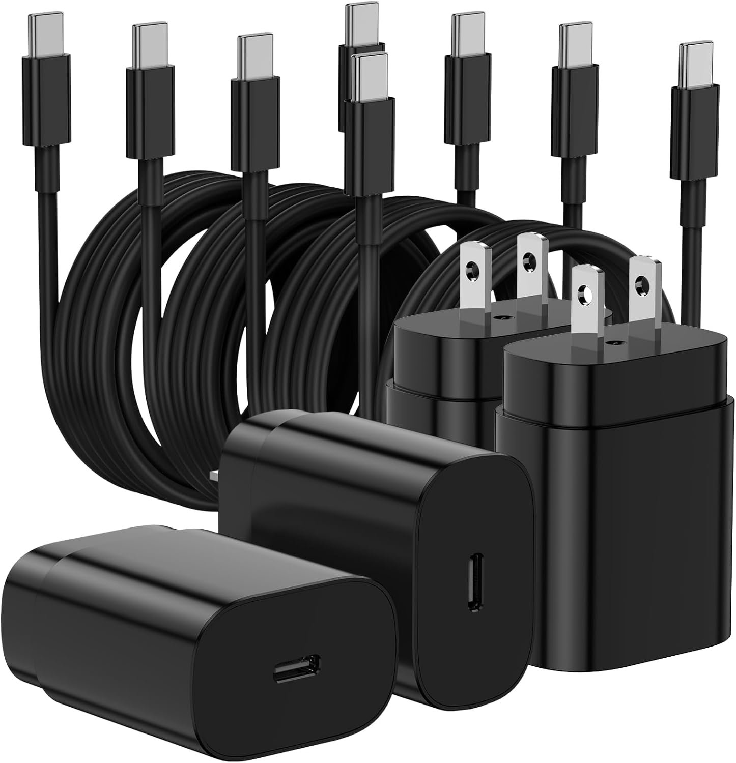 Essri Type C Charger Fast Charging for Samsung Galaxy S25 S24 S23 S22 Note 20,4Pack 25W Super USB C Fast Charger Block with (6ft+10ft) x2 Cables for iPhone 15/16 Pro Max/Plus, Android Phones – Black