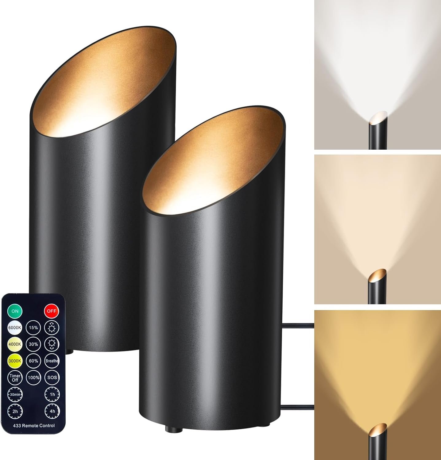 Brightown 2 Pack Floor Can Lights – 6000K LED Up Lights with Remote and Timer, 3 Color Temperatures and Dimmable Uplighting Spotlights for Dark Corner Sofa House Plant Wall Artwork Indoor