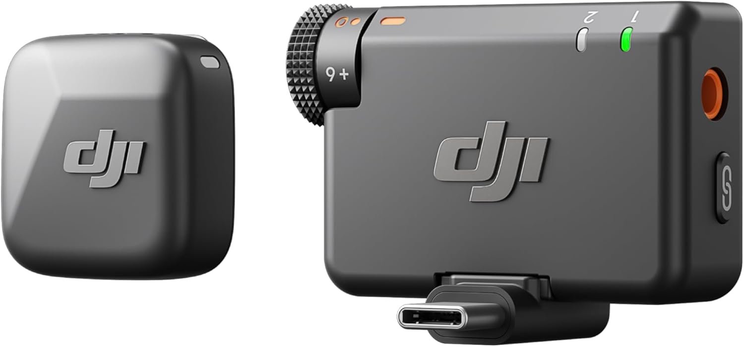 DJI Mic Mini (1 TX + 1 RX), Wireless Lavalier Microphone for iPhone/Camera/Android, Ultralight, Detail-Rich Audio, Noise Cancelling, Automatic Limiting, Vlog, Streaming, 400m Transmission