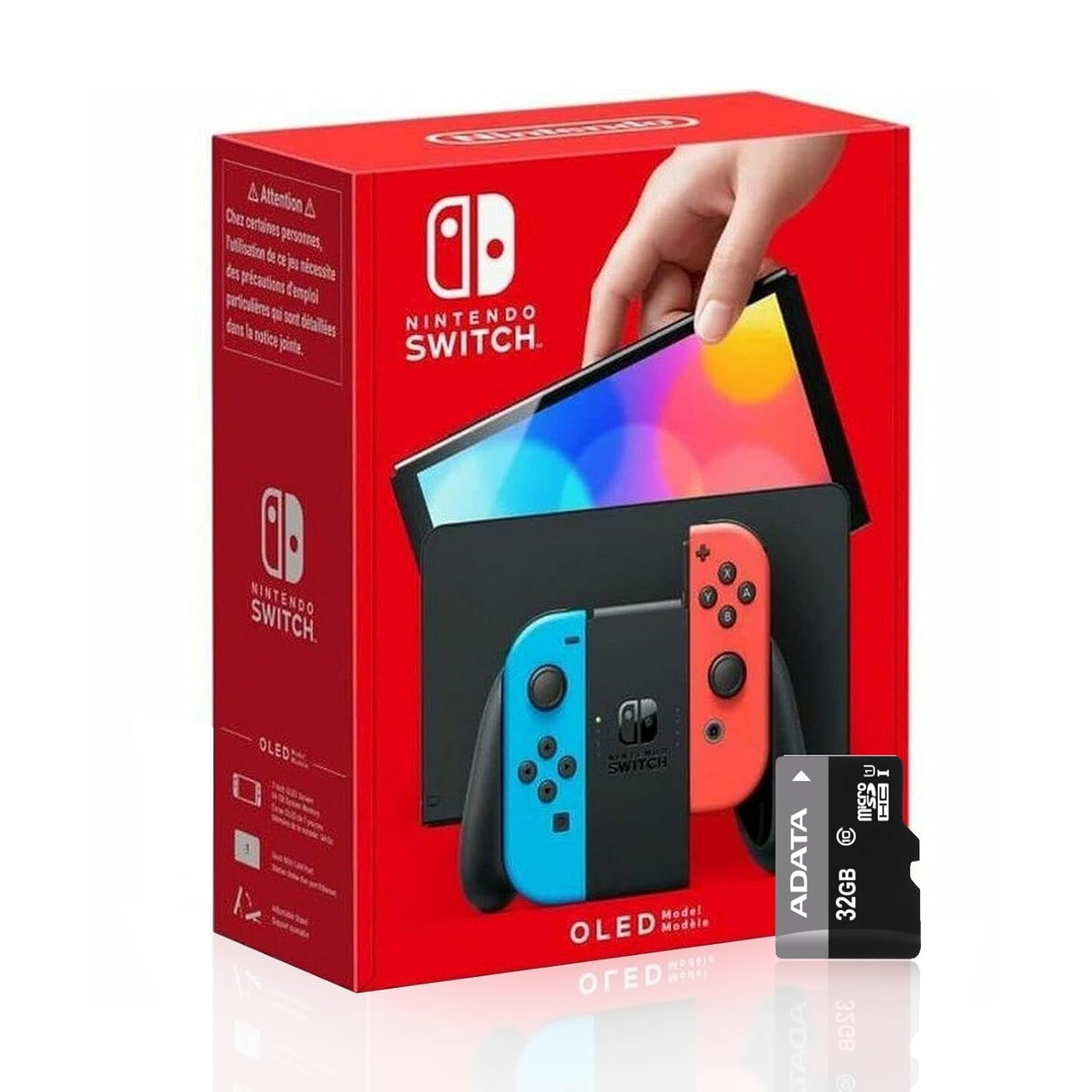 Nintendo Switch (OLED model) with Neon Blue and Neon Red Joy-Con and Extra 32GB Micro SD Card – Global Version