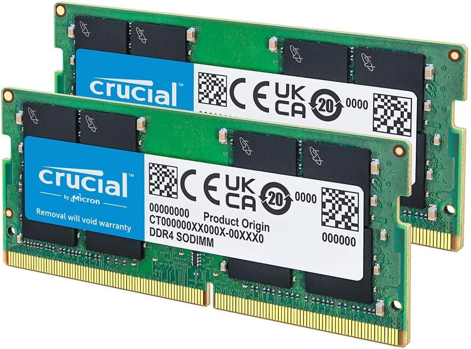 Crucial 32GB DDR4 RAM Kit (2x16GB), 3200MHz (PC4-25600) CL22 Laptop Memory, SODIMM 260-Pin, Downclockable to 2933/2666MHz, Compatible with 13th Gen Intel Core and AMD Ryzen 7000 – CT2K16G4SFRA32A