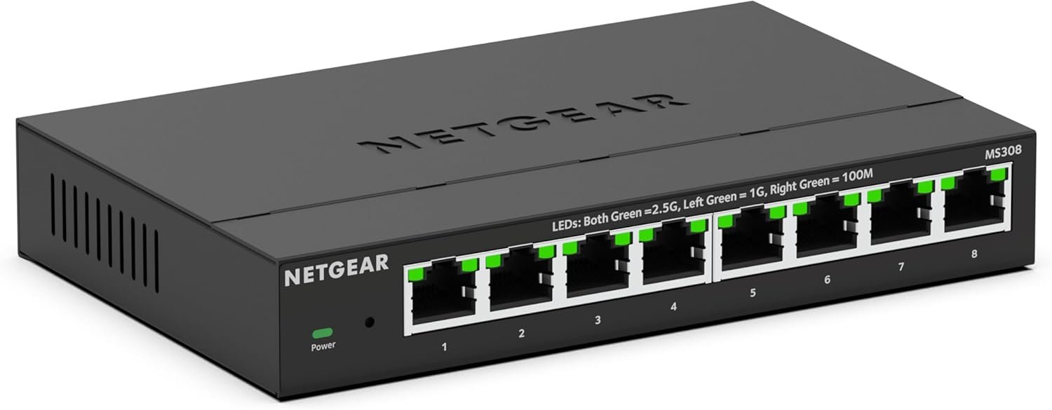 NETGEAR 8-Port 2.5GB Switch – Multi-Gigabit Ethernet Unmanaged Essentials Network Switch (MS308) – 8 x 1G/2.5G – Desktop or Wall Mount – Limited 3 Year Protection