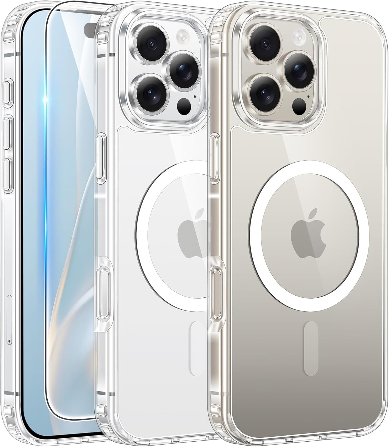 FNTCASE for iPhone 16 Pro Case: Clear Magnetic Phone Cases with Screen Protector Compatible with Magsafe Slim Anti Yellowing Rugged Shockproof Protective Transparent Cell Phone Cover (A-Clear)