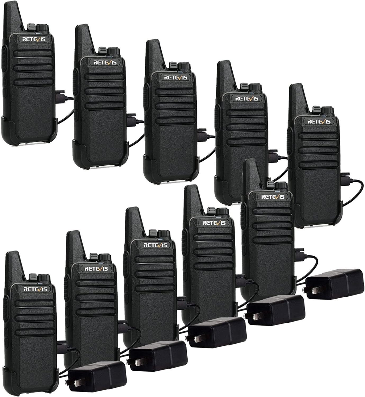 Retevis RT22 Walkie Talkies Rechargeable,Long Range Two Way Radio,2 Way Radio for Adults, Handsfree VOX Mini, for Business Office School Church Restaurant Retail(Black,10 Pcs, 5 Box)