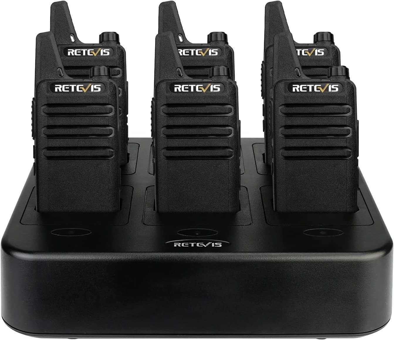 Retevis RT22 Walkie Talkies Rechargeable Hands Free 2 Way Radios Two-Way Radio(6 Pack) with 6 Way Multi Gang Charger
