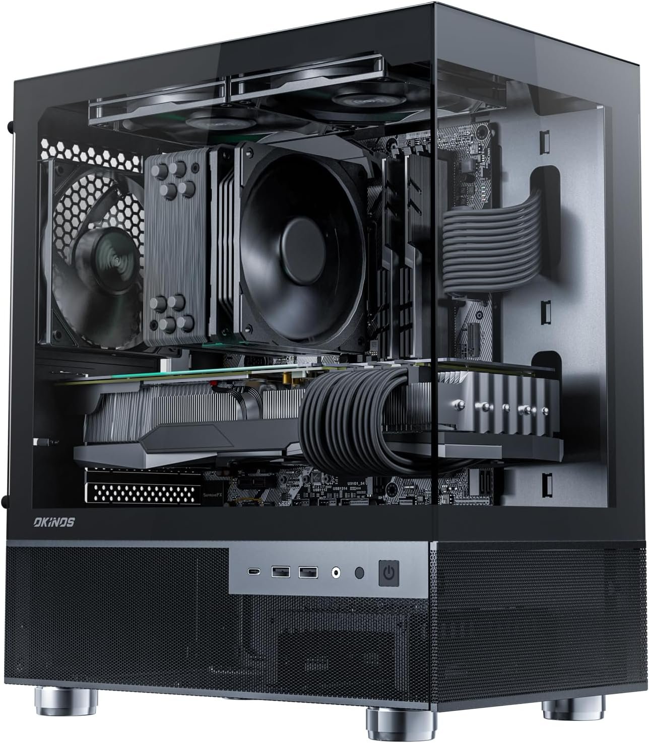 Aqua 3 Air, Micro ATX Case, MATX PC Case with 3 X 120mm 3-Pin Non-PWM Fans (No ARGB) Pre-Installed, Panoramic View Tempered Glass Front & Side Panel, with Type C Port, Black
