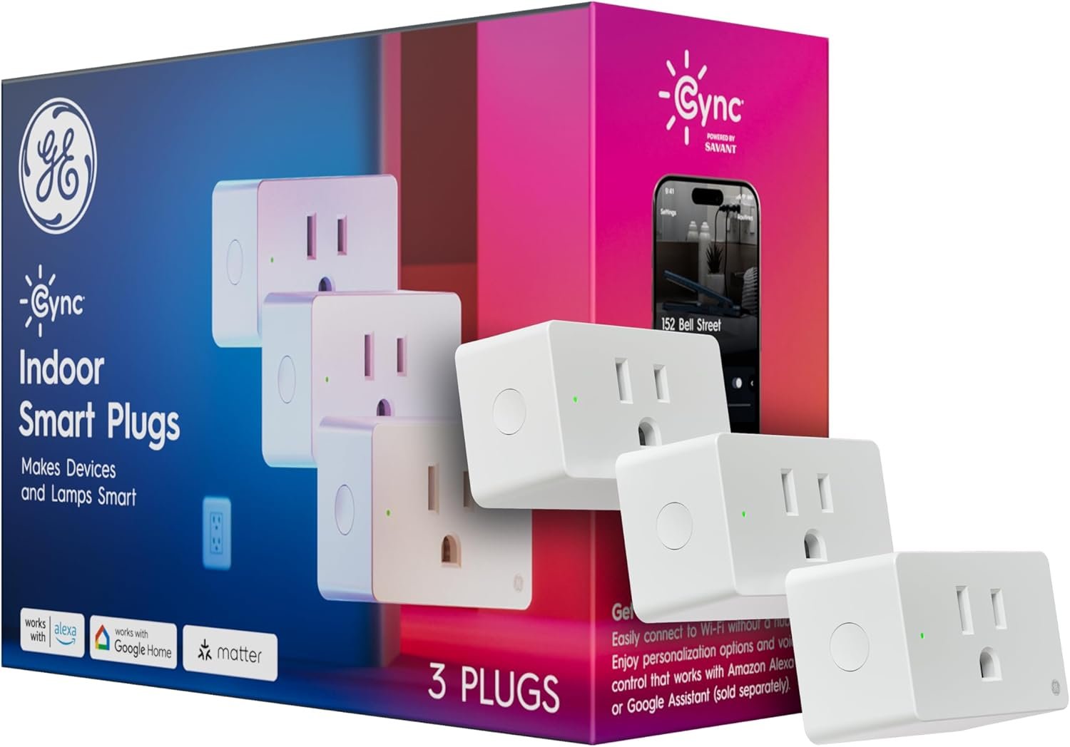 Cync Indoor Smart Plug, WiFi Outlet Socket, Voice Control Outlet, Matter Compatible, Compatible with Alexa and Google Home (3 Pack)