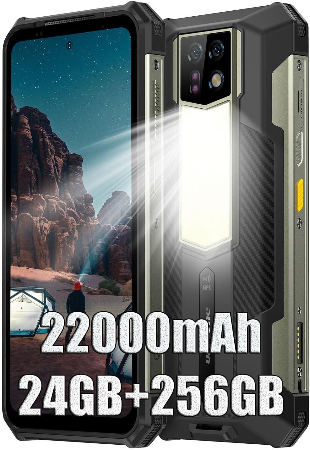 Ulefone Armor 24 Rugged Phone Unlocked 2025, 22000mAh Big Battery 66W, 24GB+256GB Android 14 Waterproof Smartphone, 6.78″ FHD+, 64MP IR Night Vision Camera,1000LM LED Light, 4G LTE NFC GPS OTG FM