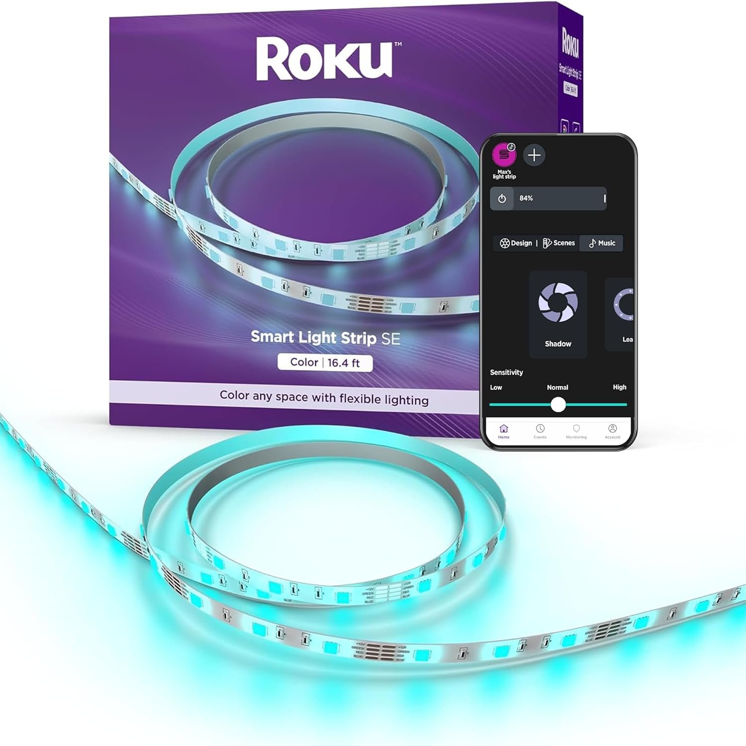 Roku Smart LED Light Strip, 16.4ft – Color Options with Adjustable Brightness & Temperature – Peel & Stick WiFi Smart Strip Lights Works Voice, Alexa & Google Assistant – Smart Home Products