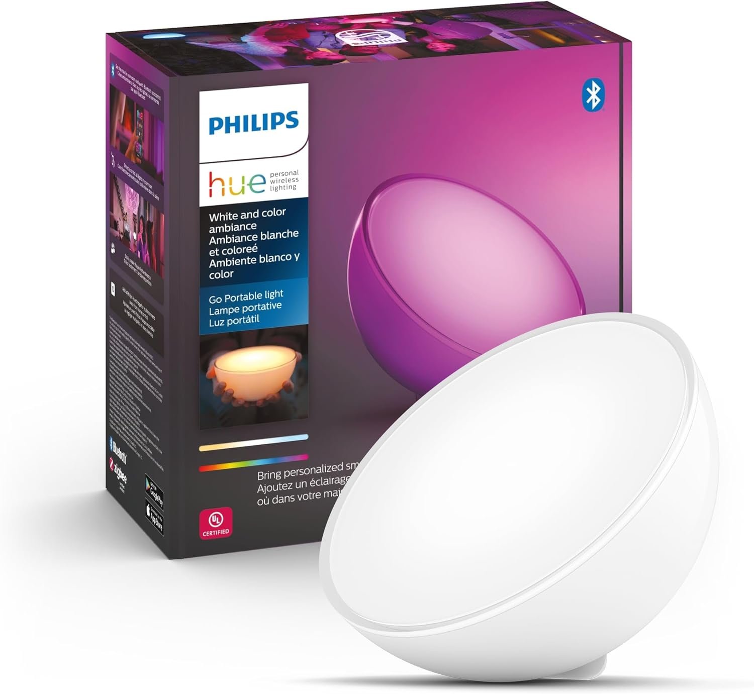 Philips Hue Go Smart Portable Dimmable Table Lamp, White – White and Color Ambiance LED Color-Changing Light – 1 Pack – Indoor and Outdoor Use – Control with Hue App or Voice Assistant