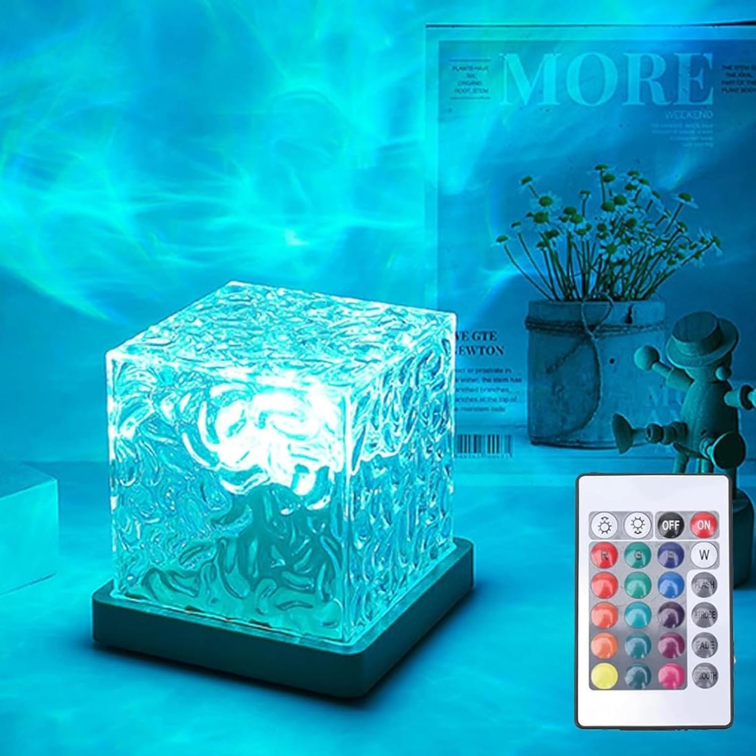 Ocean Wave Projector Light, 16-Color Luminorthe Cube Lamp & App Remote, 3D Holographic Water Ripple Romantic Ambient Lighting for Child’s Room, Meditation Relaxation, Night Light