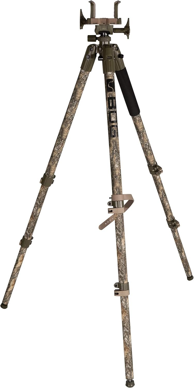 BOG DeathGrip Aluminum Tripod with Durable Frame, Lightweight, Stable Design, Bubble Level, Adjustable Legs, Shooting Rest, and Hands-Free Operation for Hunting, Shooting, and Outdoors