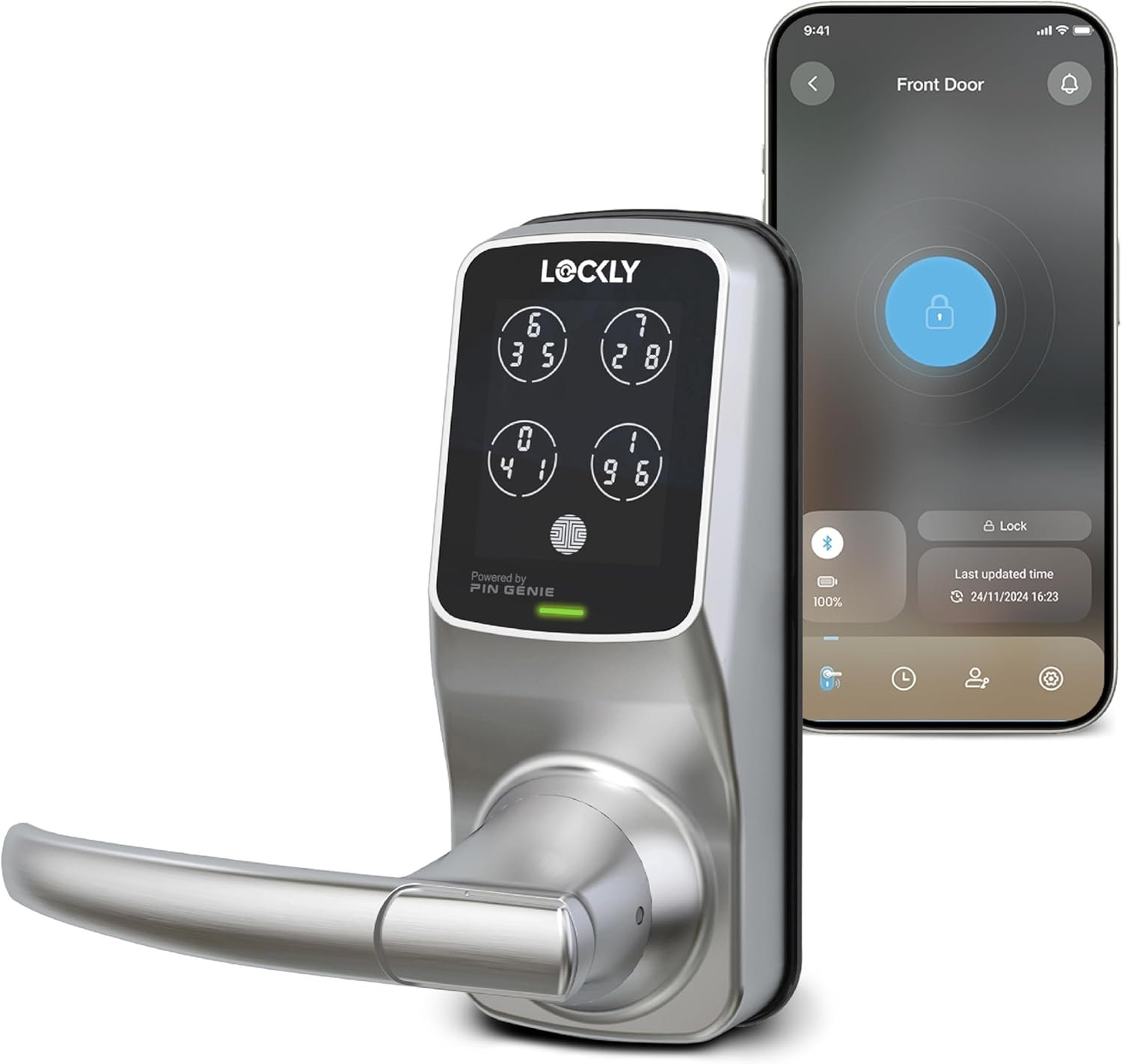 Lockly Smart Lock Model 6S, Bluetooth Smart Door Lock, Keyless Entry Door Lock, Touchscreen Keypad, App Control, eKeys and Offline Access Code, Auto Lock – Satin Nickel