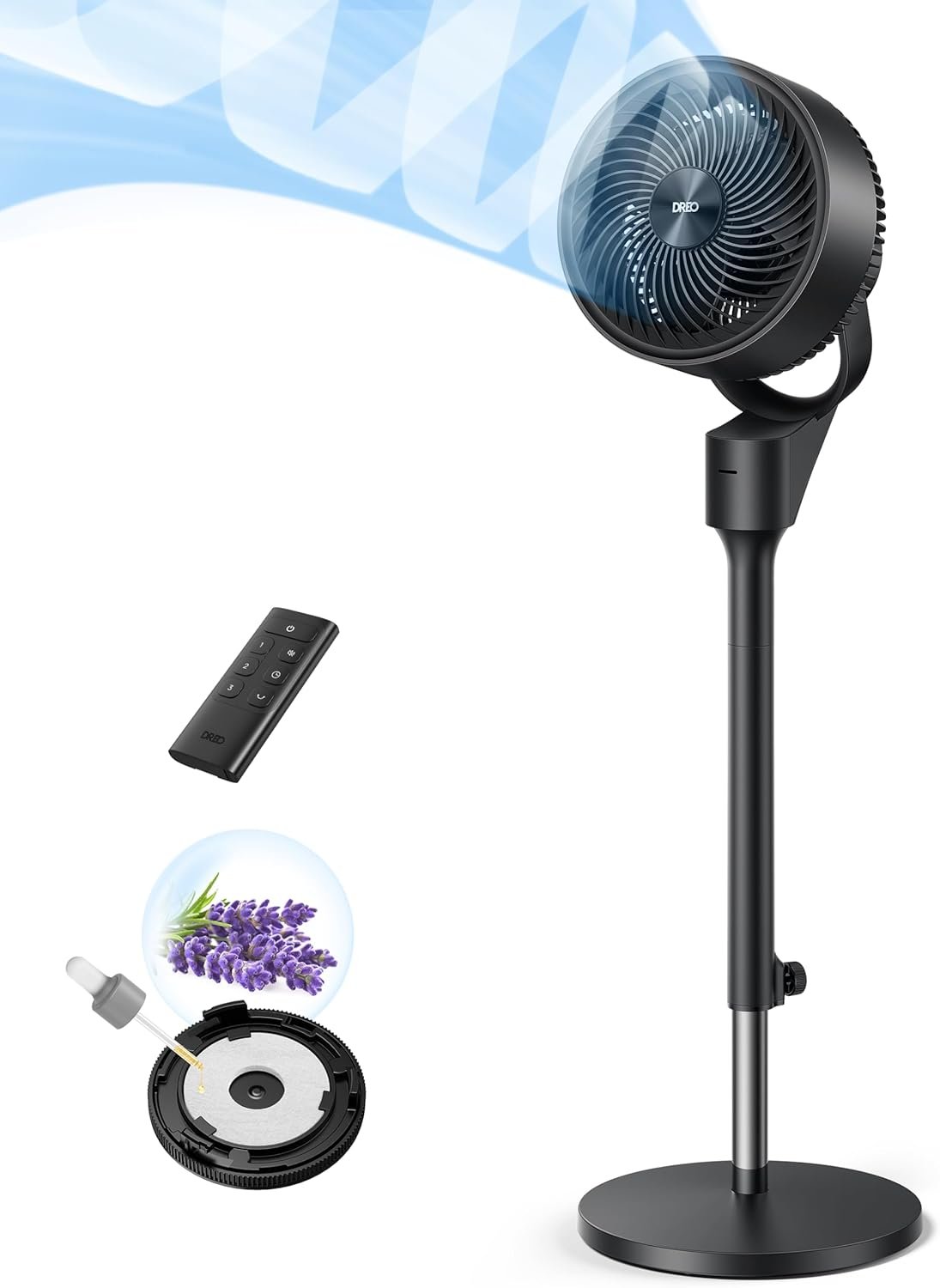 Dreo Fan for Bedroom, 80° Oscillating Standing Fan, 25dB Quiet, 80ft Pedestal Fans for Home Office, 90° Manual Vertical, 3 Speeds, Remote, 34-41″ Adjustable Height, Air Circulator