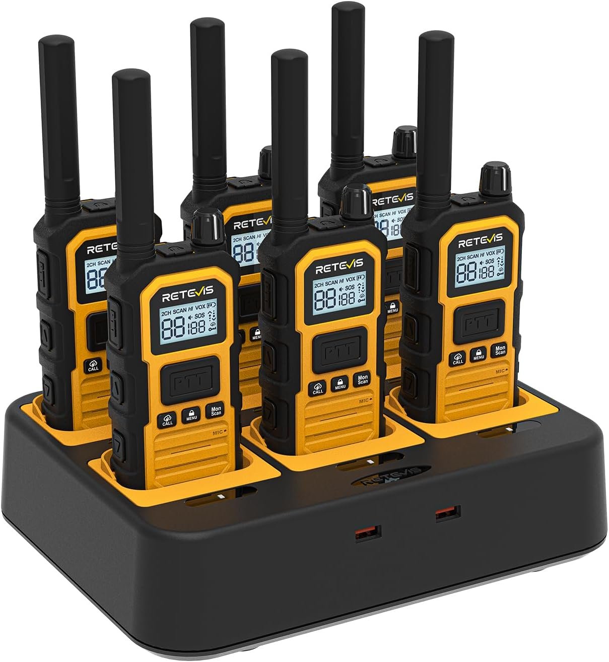 Retevis RB48 Plus Walkie Talkies Long Range, Heavy Duty Rechargeable Two Way Radios, IP67 Waterproof, Shock Resistant, Group Call, VOX(6 Pack with Gang Charger)