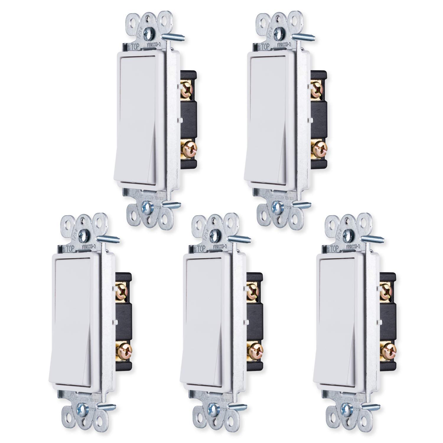 GE Grounding Paddle Rocker Switch 5 Pack, Single Pole, In Wall On/Off Power Switch Replacement for Ceiling Fans & Lights, 15 Amp, Great for Home, Office & Kitchen, UL Listed, White, 44017