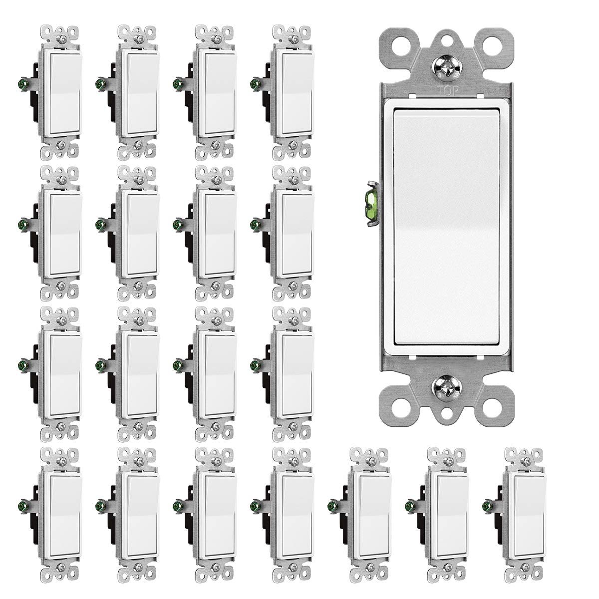 CML Single Pole Decorator Light Switch, 20 Pack Rocker Paddle Wall Switch, 15A 120/277V, On/Off Interrupter, UL Listed, White