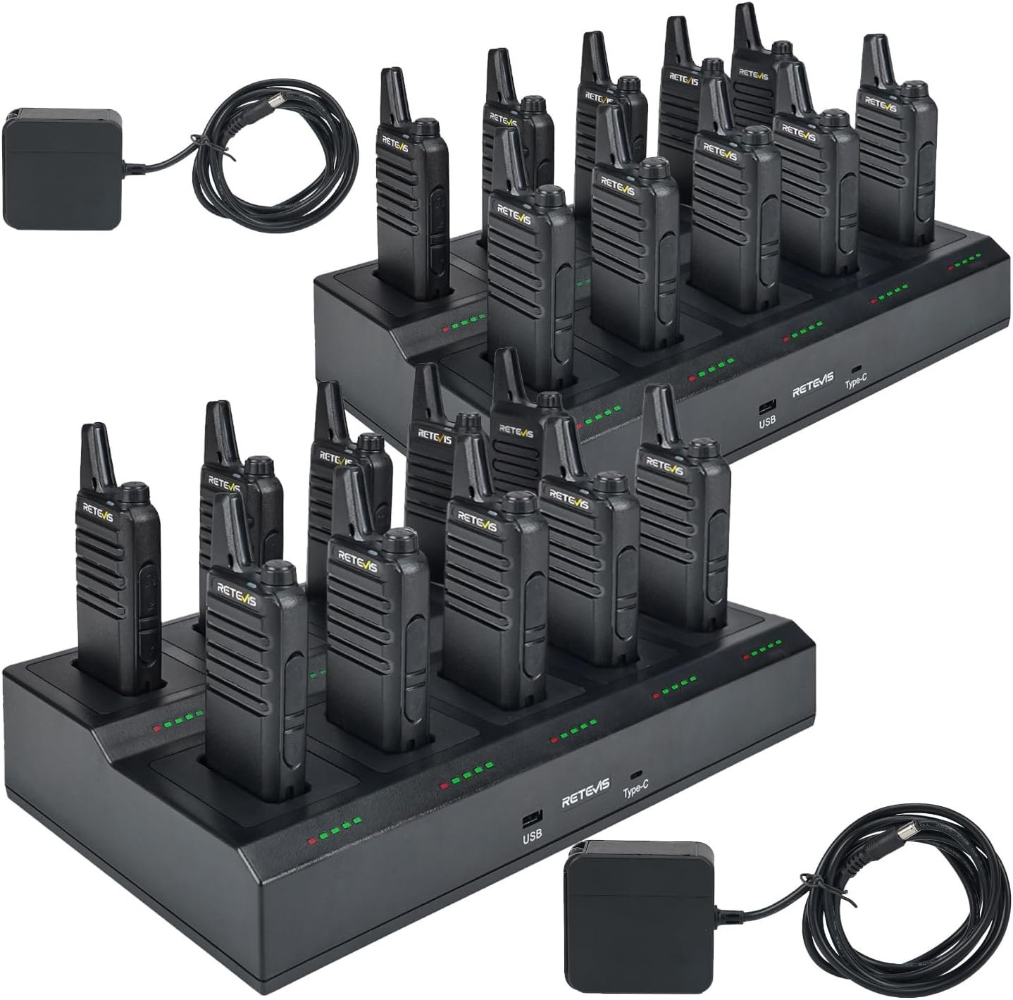 Retevis RT22 Walkie Talkies for Adults(20 Pack),Rechargeable 2 Way Radio Long Range,with 2 Pack 10 Way Gang Charger,Charging Efficiently,Hands-Free Portable Walkie Talkie for School Hotel Restaurant