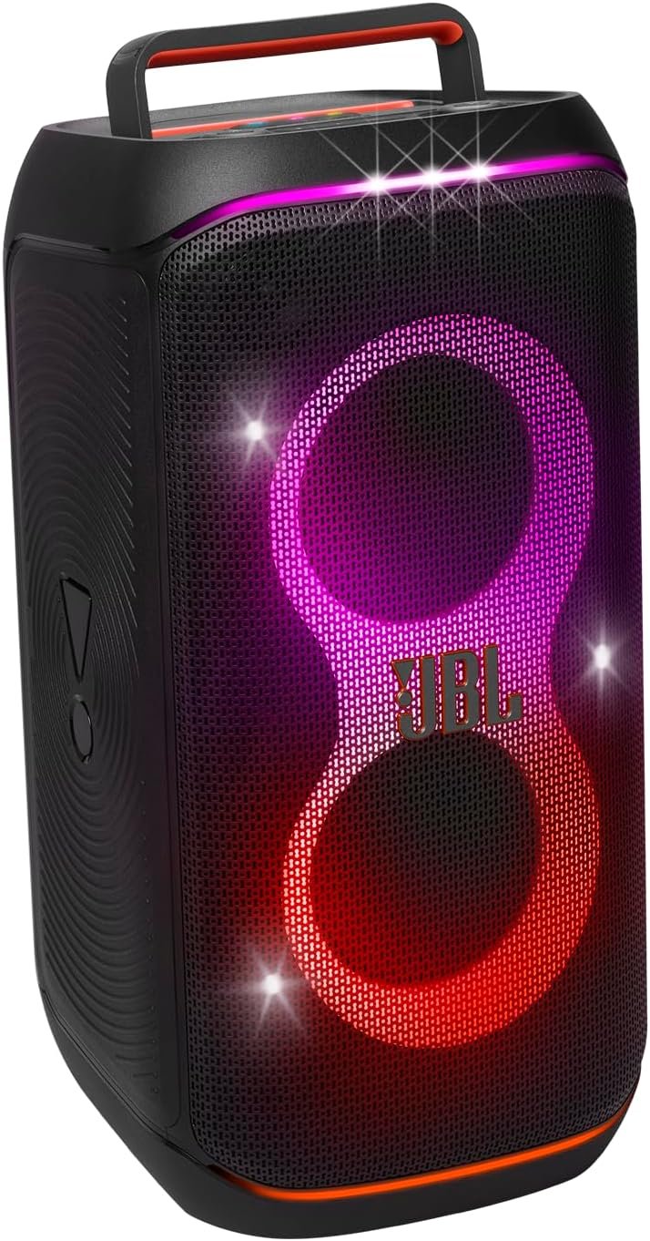 JBL PartyBox Club 120 – Portable Party Speaker with Foldable Handle, Powerful JBL Pro Sound, Futuristic lightshow, Up to 12 Hours of Play time, Splash Proof, Dual Mic & Guitar Inputs (Black)