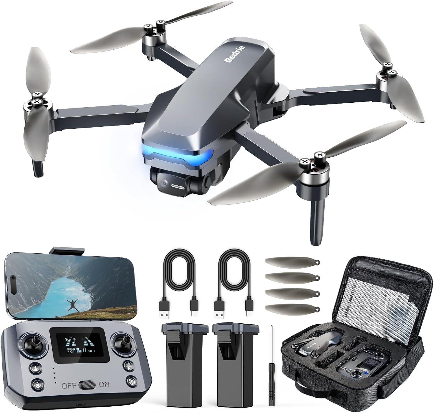 GPS Drone with Camera 4K, Under 249g, 45 Mins Flight, Brushless Motor, Light, Auto Follow, Tap Fly & Circle Fly, One Key Start, Foldable Drone for Adults Beginners