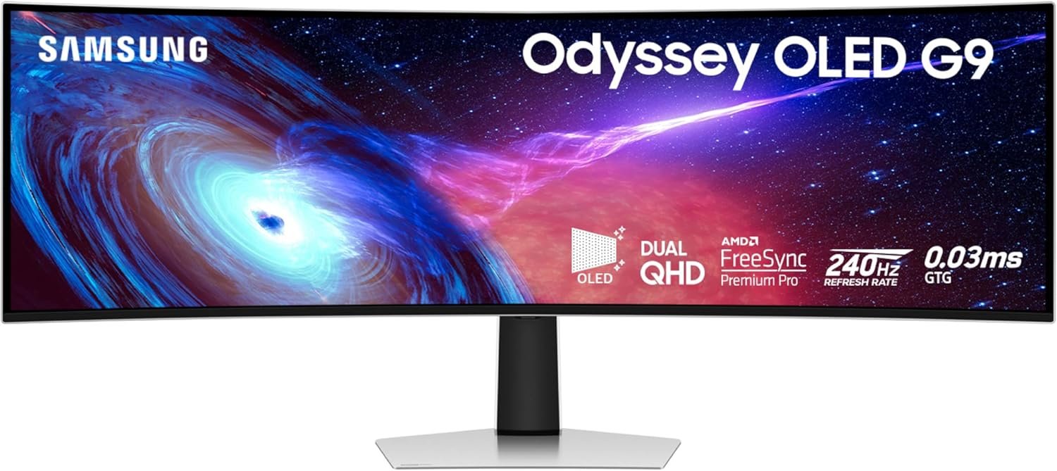 Samsung 49″ Odyssey OLED (G93SC) Series Curved Gaming Monitor w QD-OLED, 240Hz, 0.03ms, DQHD, G-Sync Compatible, AMD FreeSync Premium Pro,Height Adjustable Stand,3 Yr Warranty,LS49CG932SNXZA