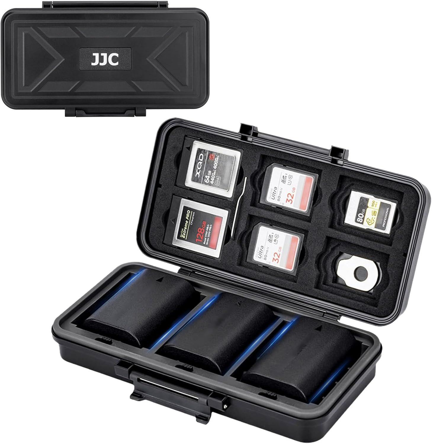 JJC Multi-Function Camera Battery Memory Card Storage Case for 6 SD Card,6 CFexpress Type-B/XQD Cards,5 CFexpress Type-A Cards,8 AA Batteries,3 Camera Batteries Holder Box for LP-E6 NP-FZ100 NPW235
