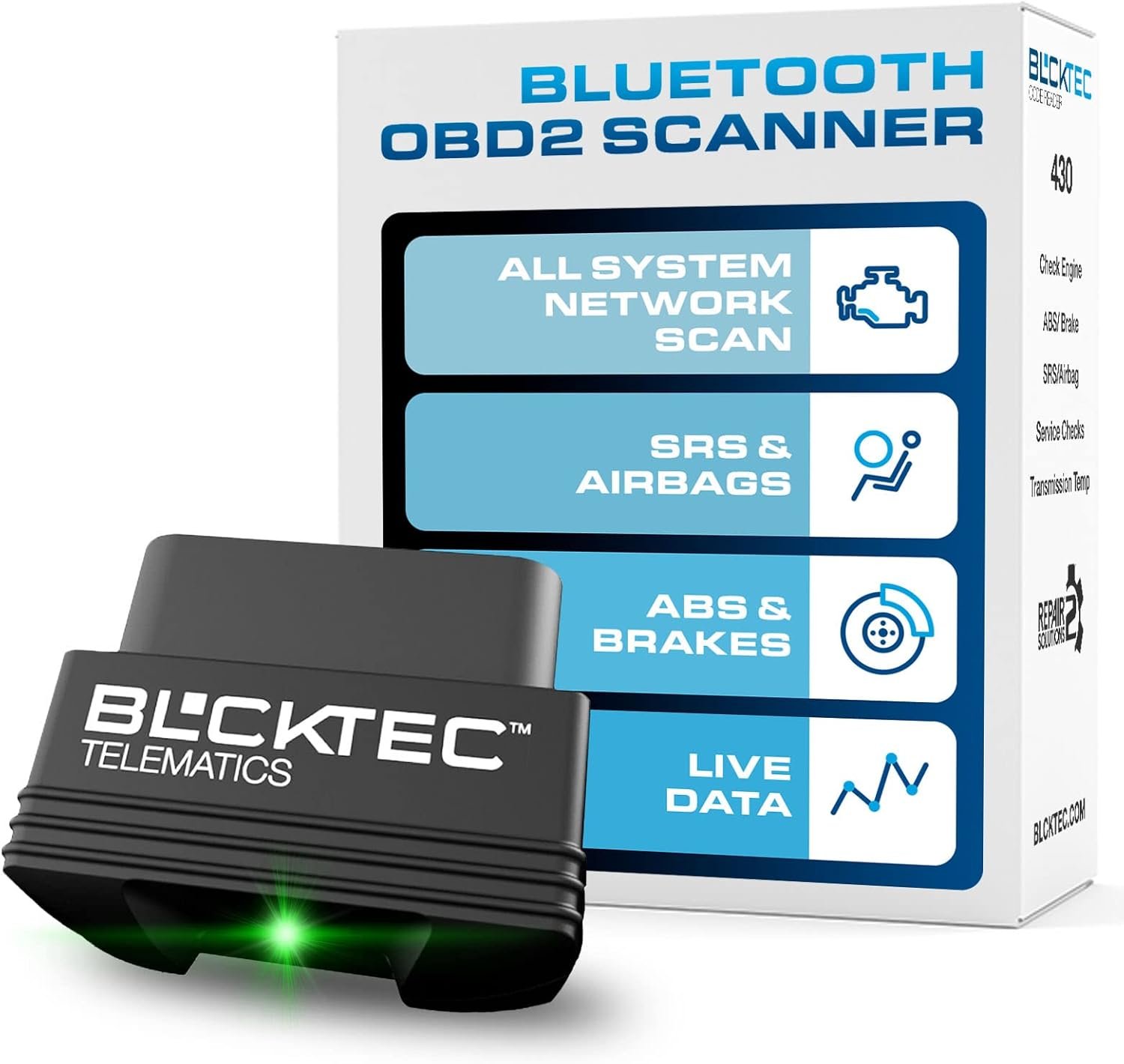 BLCKTEC 430 Bluetooth OBD2 Scanner for iPhone & Android, No Subscription Fee, OBDII Car Code Reader, Diagnose Check Engine, ABS, SRS, Airbag, Supports Vehicles 1996+