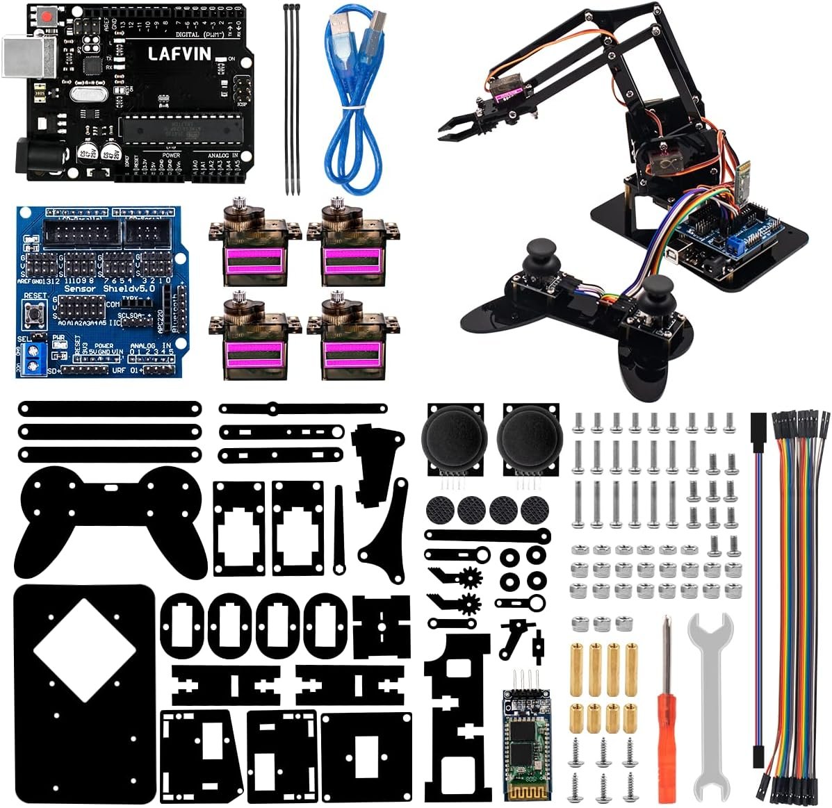 LAFVIN 4DOF Acrylic Robot Mechanical Arm Claw Kit compatible with Arduino IDE DIY Robot with CD Tutorial