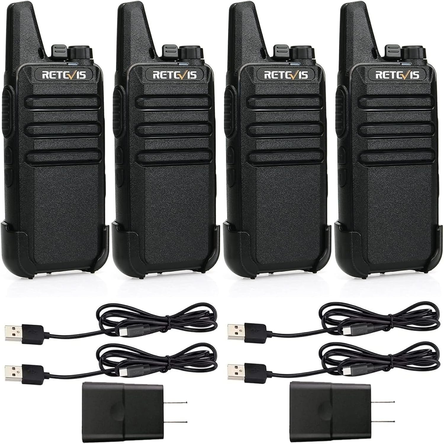 Retevis RT22 Two Way Radio Long Range Rechargeable,Portable 2 Way Radio, USB-C Charging, Handsfree Walkie Talkies for Adults Cruise Hiking Camping(4 Pack)
