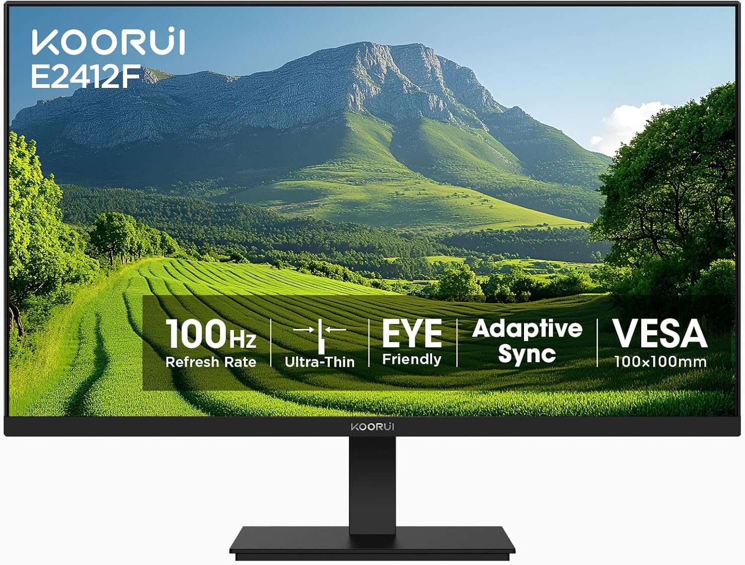 KOORUI 24-inch Computer Monitor Full HD 1920 x 1080p 100Hz VA Display 3000:1 Contrast Ratio with HDMI VGA, Three-Sided Slim Bezels, 100 x 100 mm VESA Mountable, Ergonomic Tilt, Black
