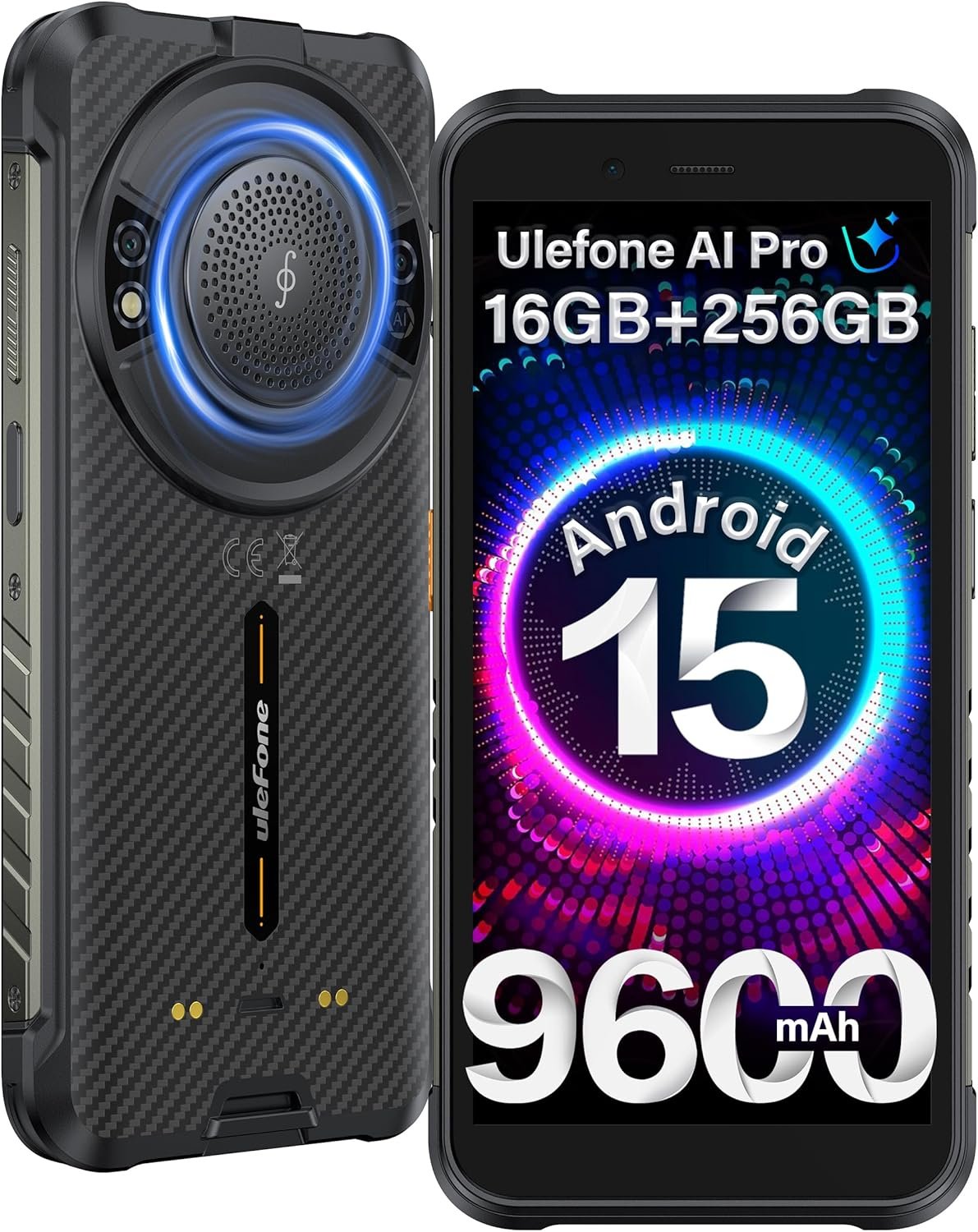 Ulefone RugKing 4G Rugged Phone, Android 15 Unlocked Smartphone, 16+256GB, 50MP+2MP+8MP Camera, 9600mAh, 126dB Speaker, 5.99” Screen, 3-Card Slot, NFC/GPS/uSmart/Dock Charging, Dual LTE Mobile