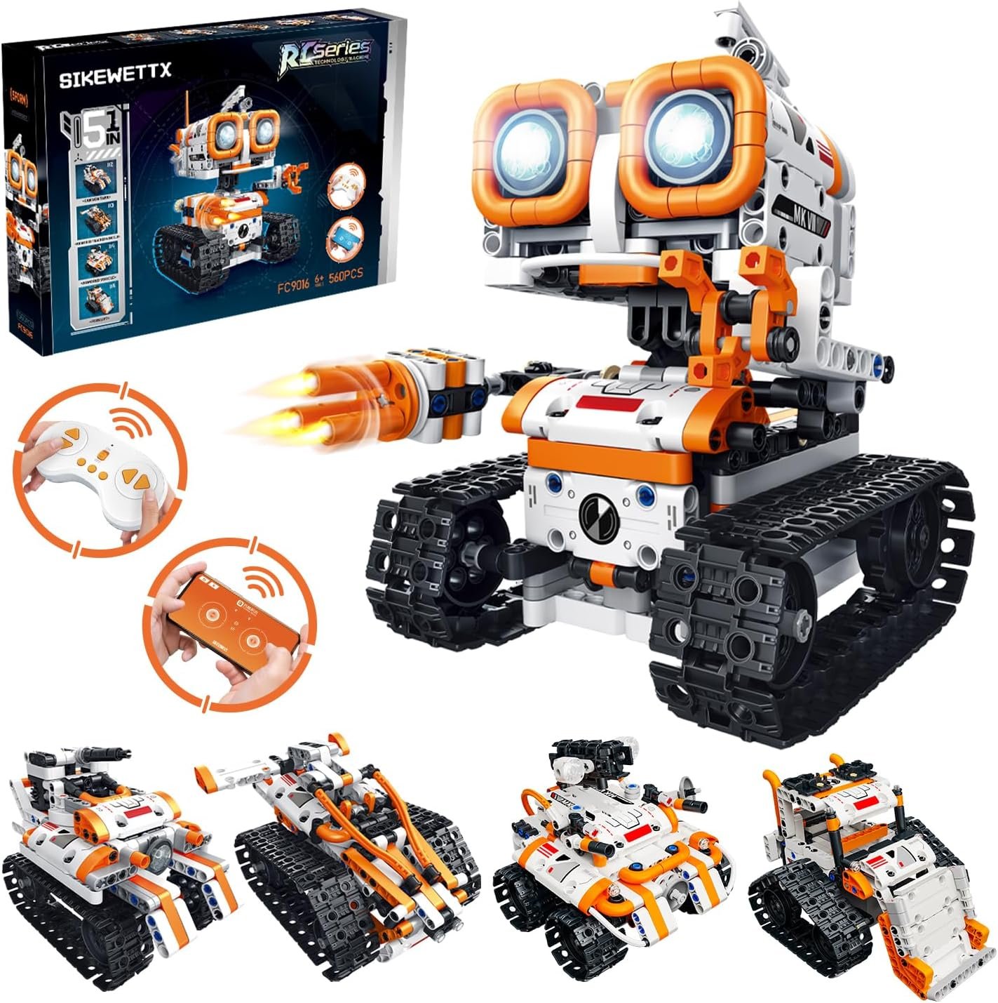 5 in 1 STEM Robotics Building Kit, 560 PCS APP/Remote Control Robot Toy Building Block Sets, Compatible with Lego Robot Control & Programming, Coding Robotic Toys Birthday Great Gifts for Boys 8-14