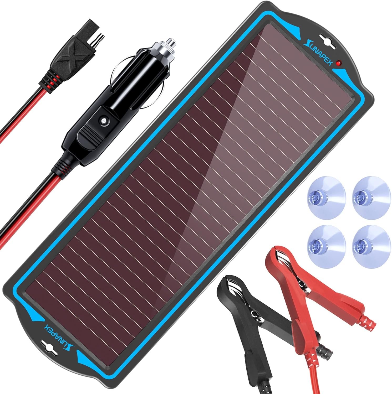 SUNAPEX 12V Solar Battery Charge: Waterproof Portable Solar Panel Kit – Battery Maintainer Trickle Charger – with Upgrade Built in Charge Controller for Car Boat RV Trailer Automotive Motorcycle