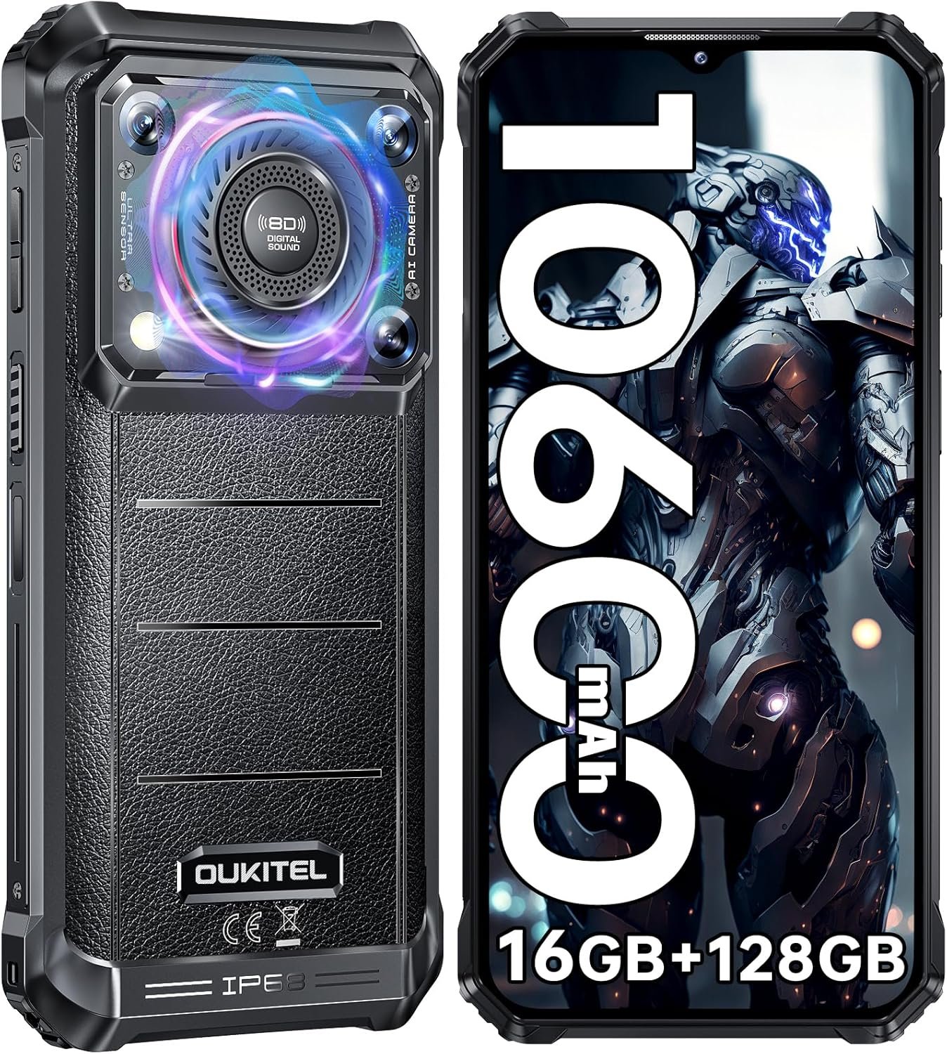 OUKITEL WP36 Rugged Phone Unlocked 2024-10600mAh Rugged Smartphone, 16GB+128GB Cell Phones, 6.52″ Display, 128dB Loud Speaker, 13MP Camera 4G Dual SIM Android 13 Waterproof Phone, NFC/OTG/GPS/T-Mobile