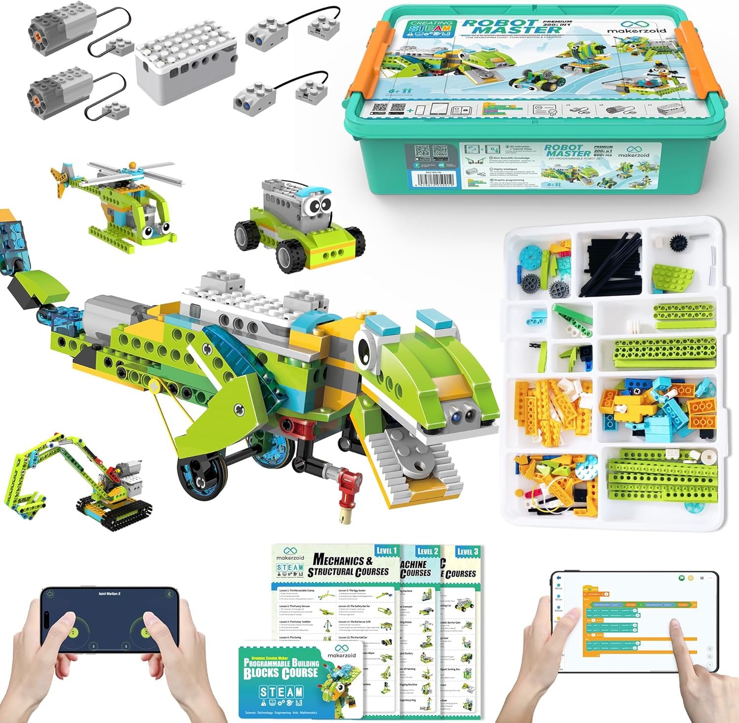 Coding Robot Kit for Kids Ages 6+, 200+ in 1 APP Control Dinosaur Robot Toy, Educational Scratch Program Robotic Kit with 47 Video Courses,Birthday Children’s Day Gift for Boys Girls(600 Blocks)