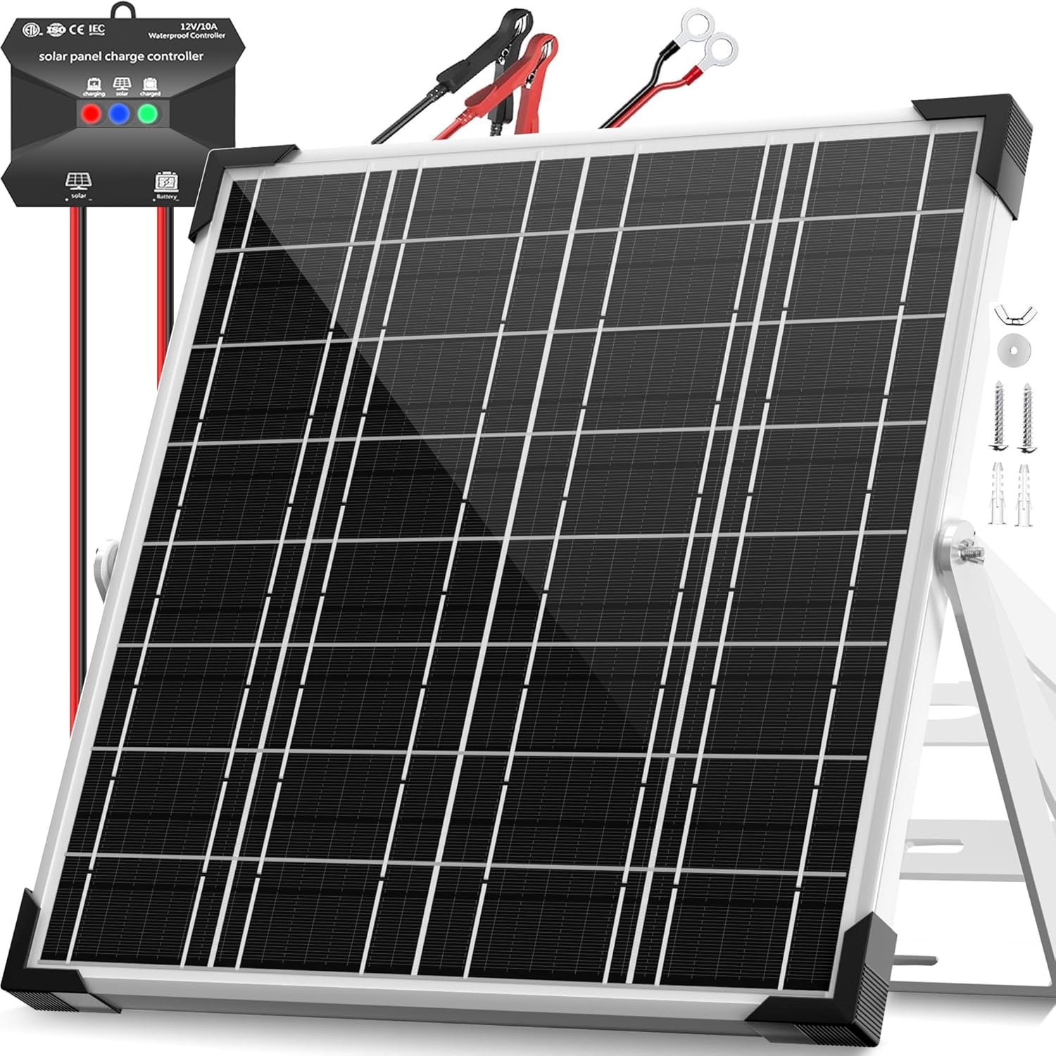 Voltset 12V Solar Battery Charger – 20W Waterproof Solar Power Trickle Charger Battery Maintainer Tender with Smart Charge Controller – Solar Panel Kit for Car RV Boat Marine Trailer Automotive