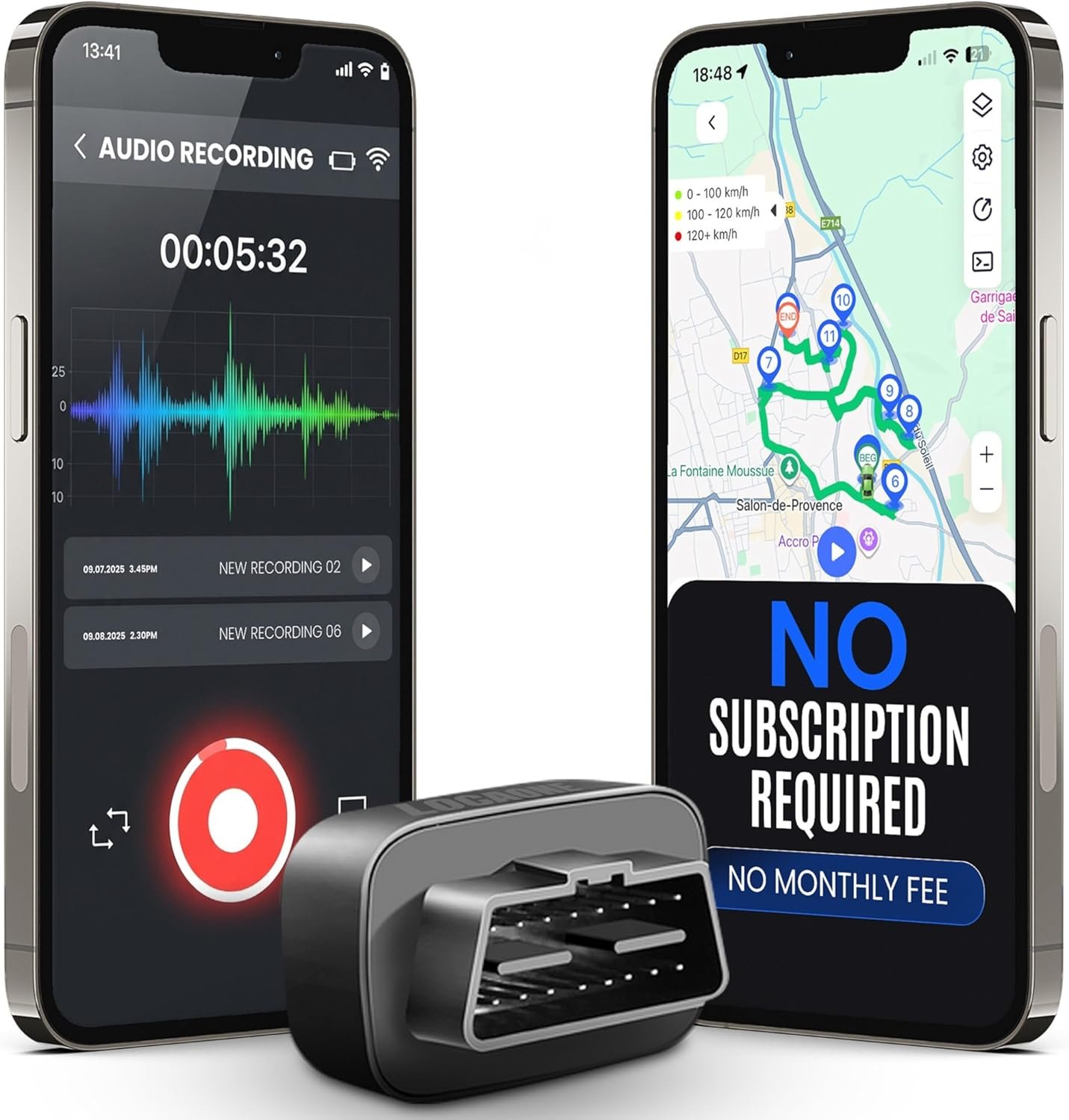 LocaOne GPS Tracker for Vehicles No Monthly Fee – Tracker Device for Vehicles – OBD Plug and Play Car Tracking Device – Real-Time Location Tracking – Audio Recording, Speeding Alarm, Remote Monitoring