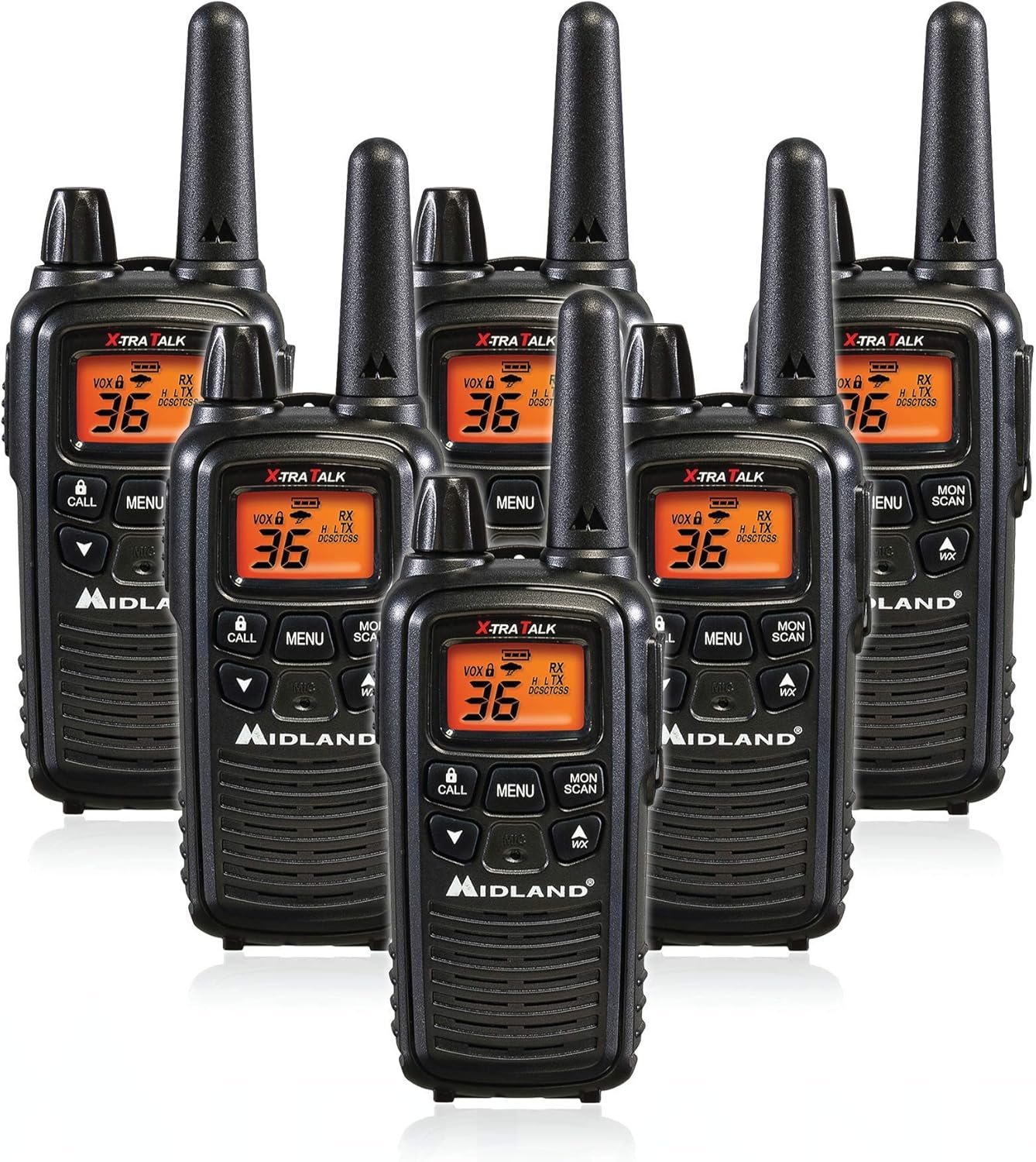 Midland LXT600VP3 36 Channel FRS Two-Way Radio – Up to 30 Mile Range Walkie Talkie – Black (Pack of 6)
