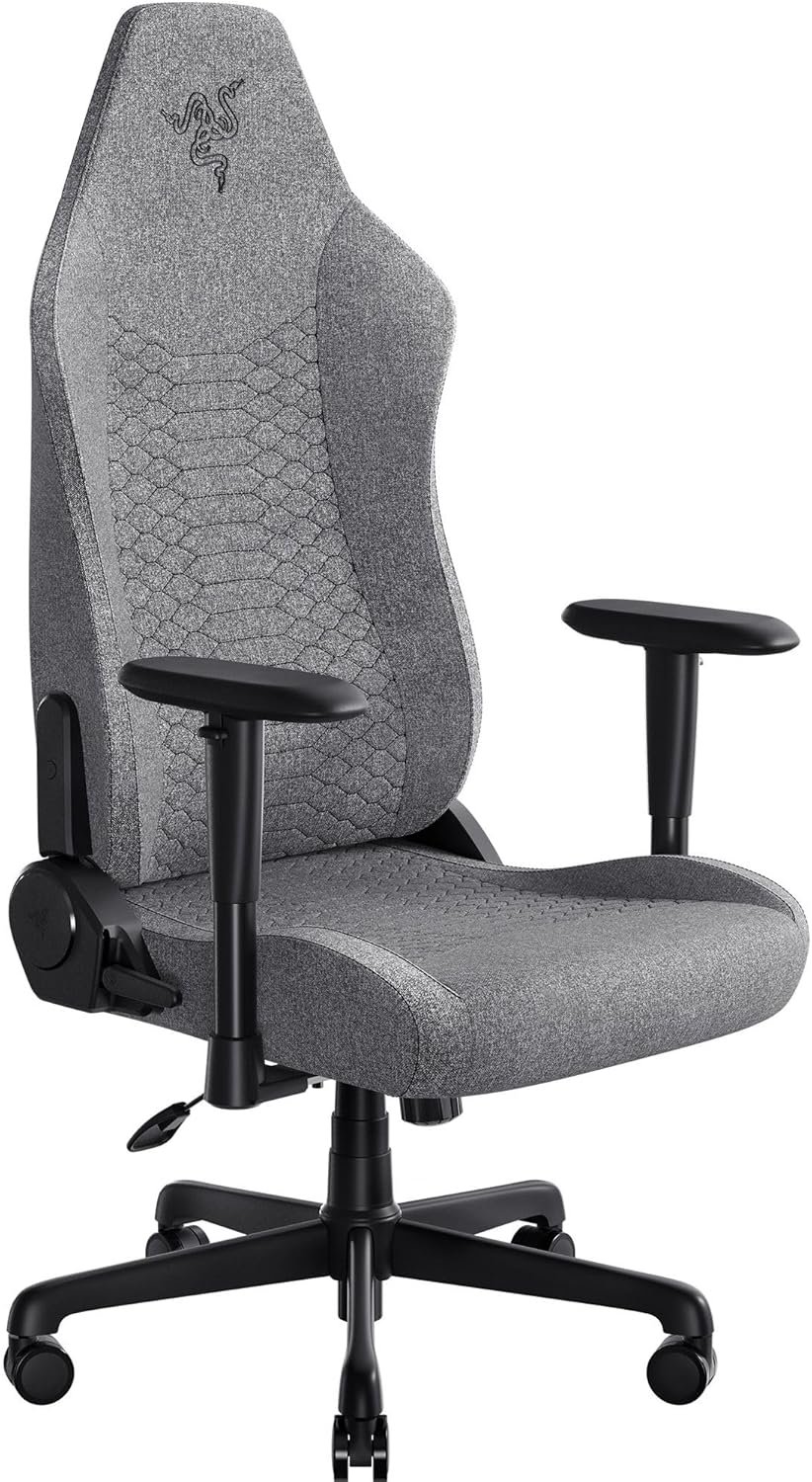 Razer Iskur V2 X Ergonomic Gaming Chair: Built-in Lumbar Support – Widened Seat – High Density Foam Cushions – Adjustable 152 Degree Recline – 2D Armrests – Plush Fabric Finish – Light Gray Edition