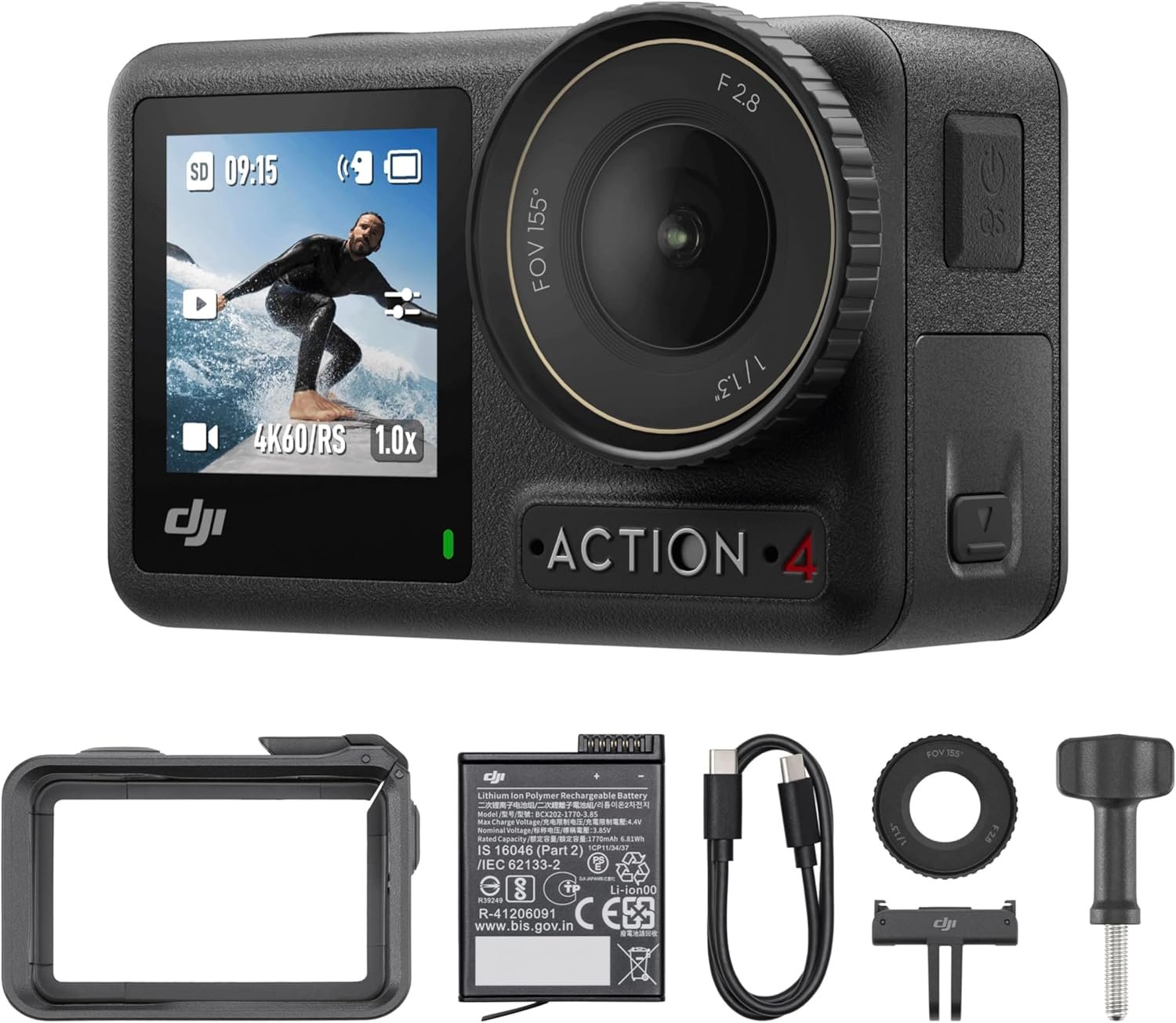DJI Osmo Action 4 Essential Combo, 4K/120fps Waterproof Action Camera with a 1/1.3-Inch Sensor, Stunning Low-Light Imaging,10-bit & D-Log M Color Performance, Long-Lasting 160 Mins, Outdoor Camera