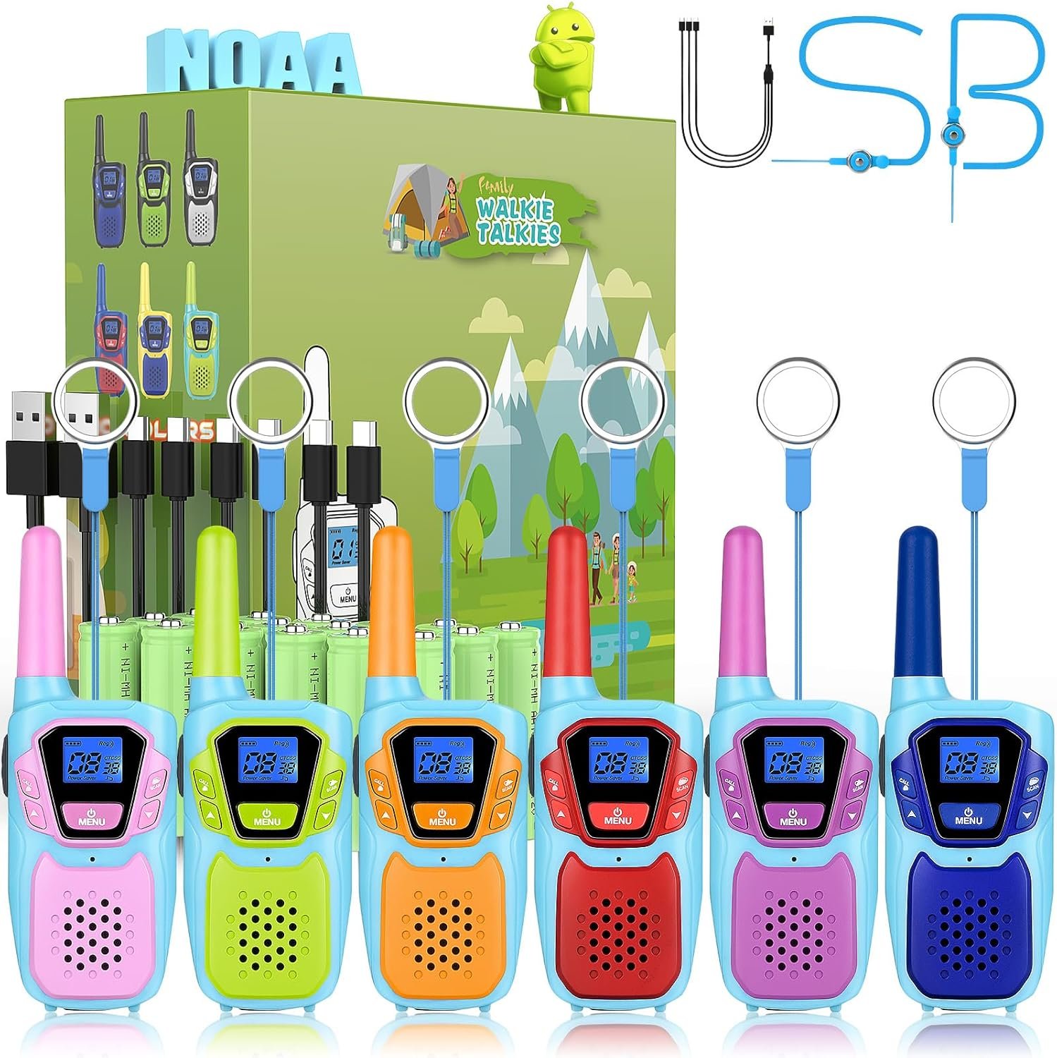 Walkie Talkies for Kids Long Range Walkie-Talkie for Adults Rechargeable 6 Pack with Lanyard NOAA USB, Family Pink 2 Way Radio Toys for 3-12 Year Old Boys Girls Toddlers Camping Skiing