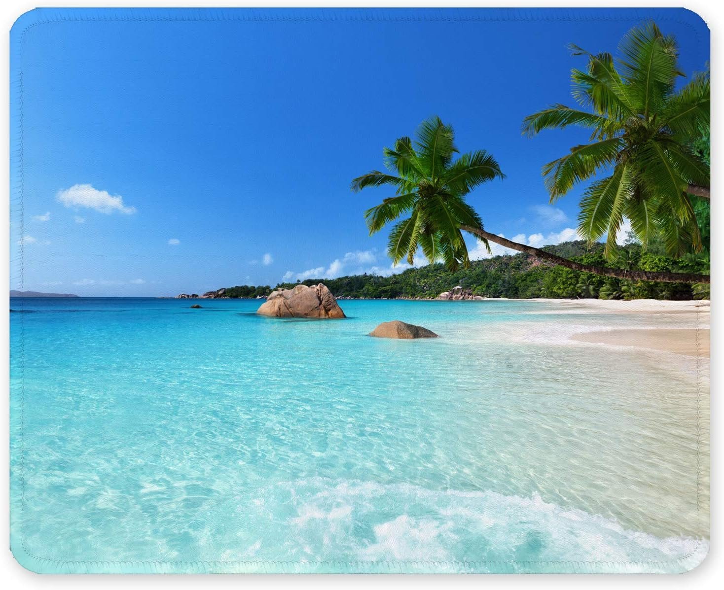 Auhoahsil Mouse Pad, 12 x 10 in Summer Beach Theme Computer Mouse Pad for Desk, Premium-Textured Non-Slip Rubber Stitched Edges Waterproof Square Gaming Mouse Mat for Gaming Work Wireless Mice, Blue