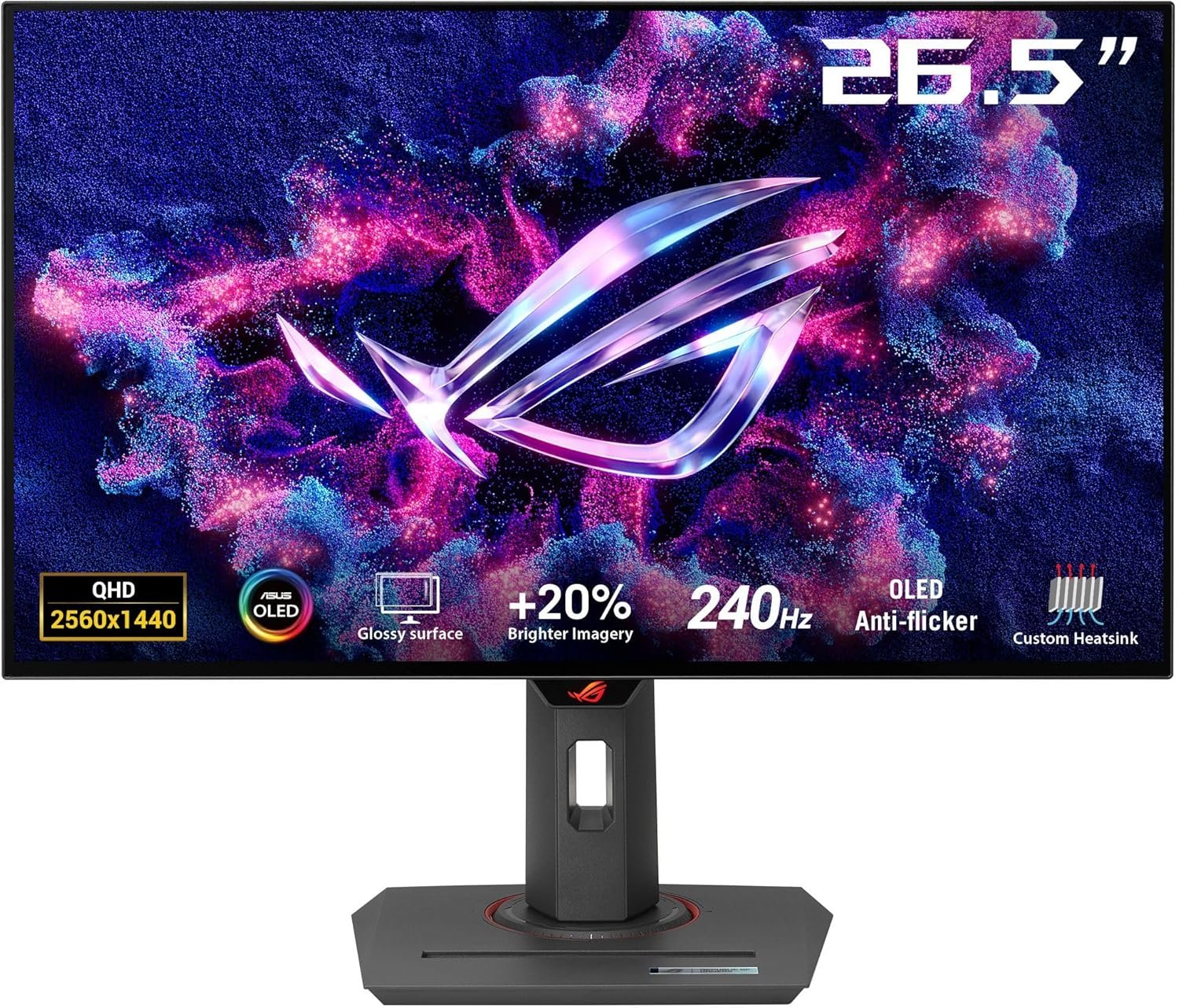 ASUS ROG Strix 27” 1440P OLED Gaming Monitor (XG27AQDMG) – QHD, Glossy OLED, 240Hz, 0.03ms, Custom Heatsink, Anti-flicker,Uniform Brightness, G-SYNC Compatible, 99% DCI-P3, DisplayWidget, 3yr warranty